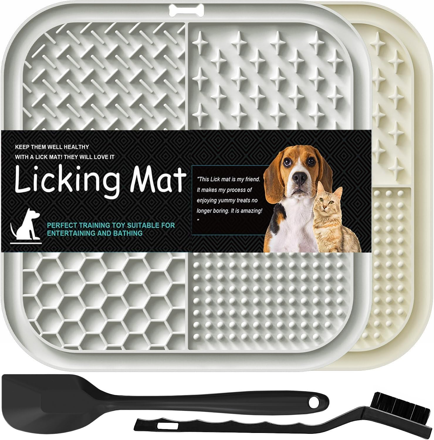 Lesipee Dog Lick Mat, Pack of 2, Grey and Beige, Silicone, Dishwasher Safe, Ideal for Dogs image number 6