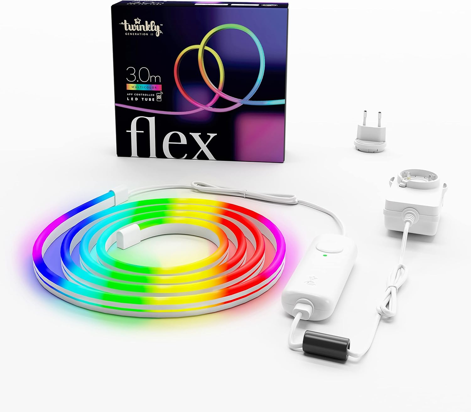 Twinkly Flex 3M, LED Tube Multicolor, RGB LED Strip Flexible, Compatible with Home Kit, Alexa and Google Home, Gaming Lights, 16 M+ Colors, USB C Power, App Control, White Wire image number 2