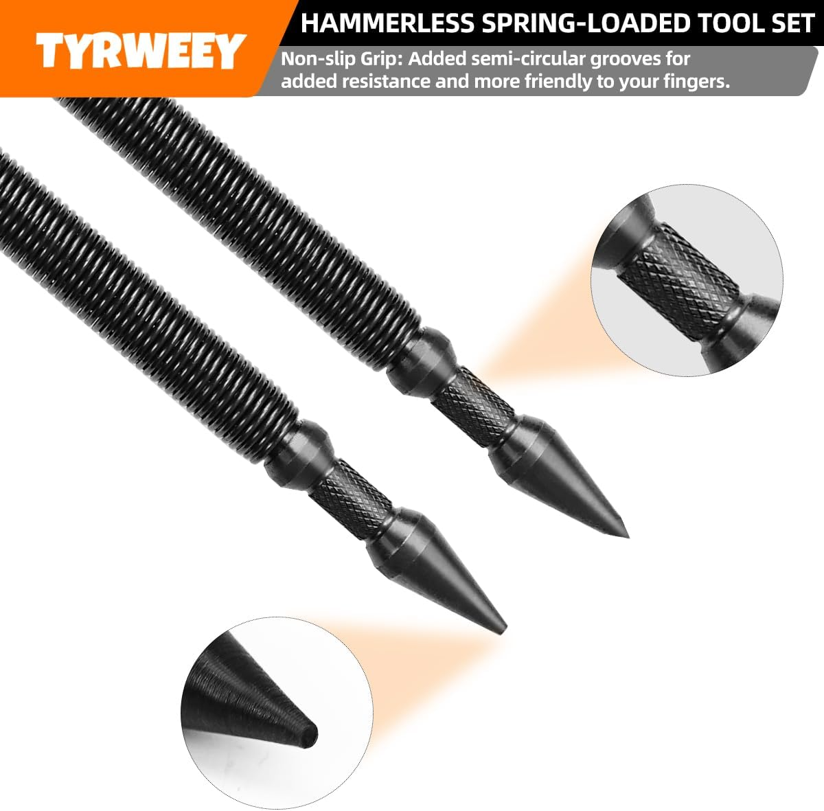 TYRWEEY 5-Piece Nail Setter Dual Head Nail Set & Dual Head Center Punch & Hinge Pin Remover Punch Set, Spring Loaded Center Hole Punch, Nail Setter Features 1/8-In, 3/32-In, 3/16-In, 1/16-In, 1/32-In - 1Pc 1/8  3/16 Center Punch image number 2