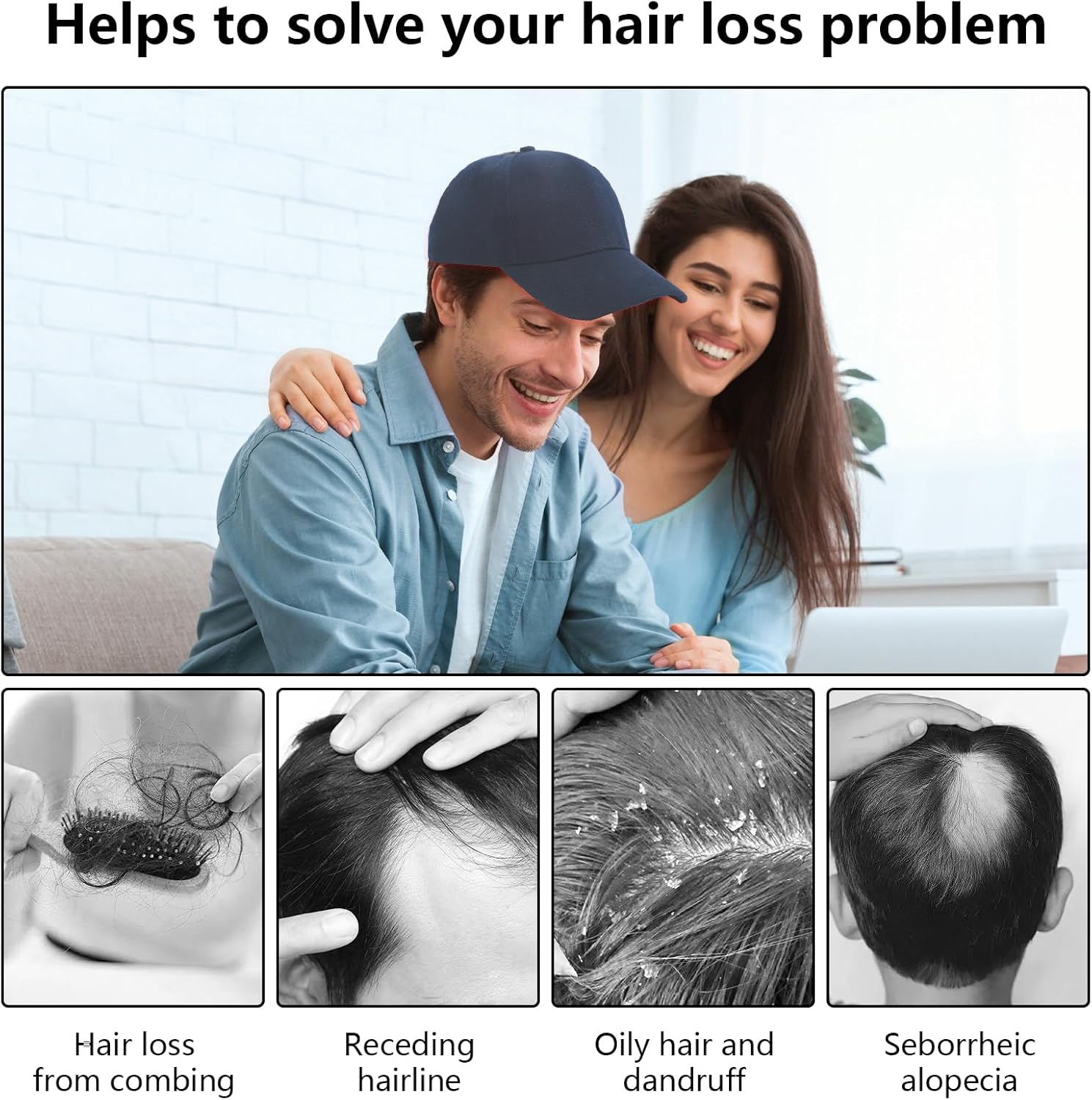 Hair Growth Cap with Red and Blue Light, 4 Modes Irradiation, Lightweight Design, Comfortable & Rechargeable, for Daily Use for Hair Care and Anti-Hair Loss image number 6