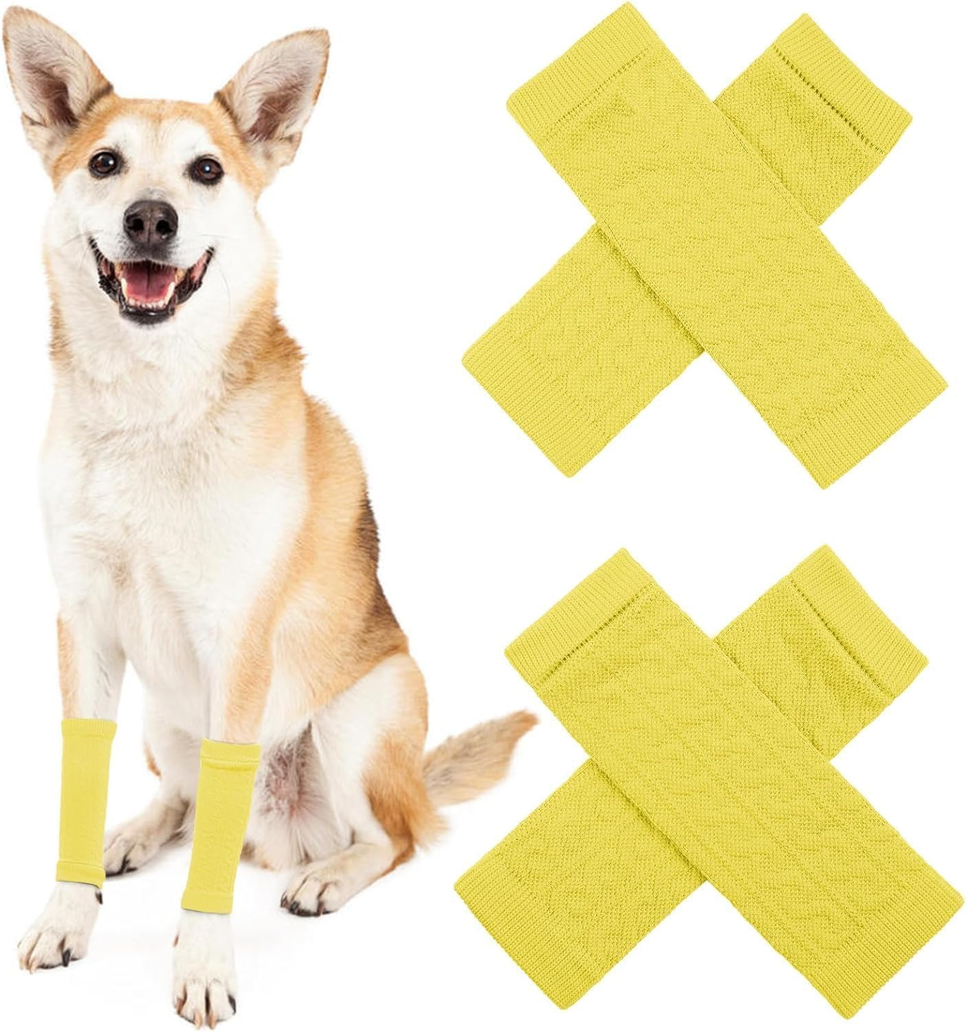 Pet Dog Elbow Protector Dog Elbow Sleeve, 2PCS Front Leg and 2PCS Back Leg Brace, Dog Elbow Wrap, Dog Leg Warmer Wrap Protector, Pet Elastic Knitted Breathable Protective Sock (Yellow, L) image number 2