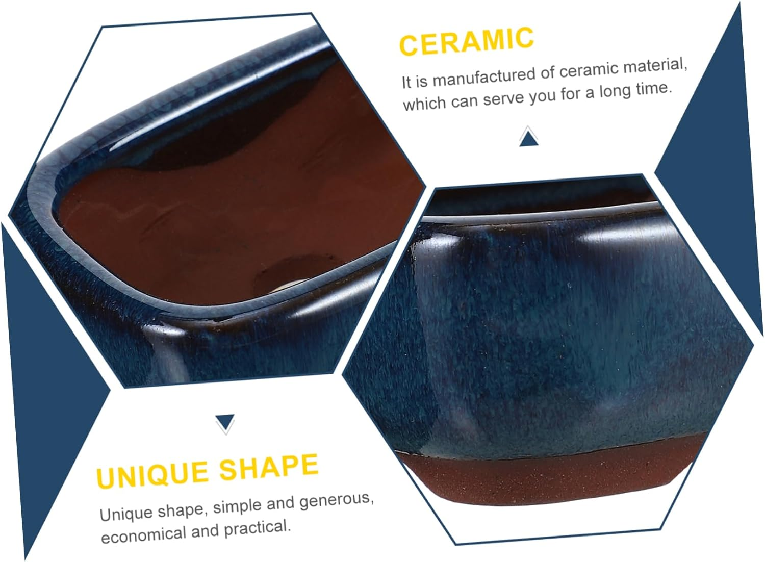 KONTONTY 2Pcs Ceramic Flowerpot Succulent Container Reusable Gardening Planter Indoor Bonsai Garden Supplies