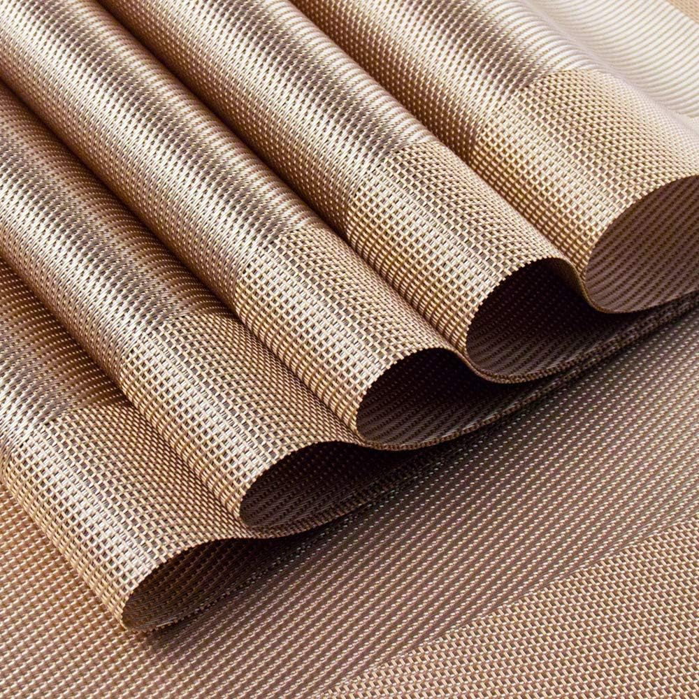 Heat-Resistant Crossweave Woven Dinning Table Set of 6 Placemat PVC Placemats-Exco Kitchen Place Mats Washable PVC Table Runner(Champagne) image number 1