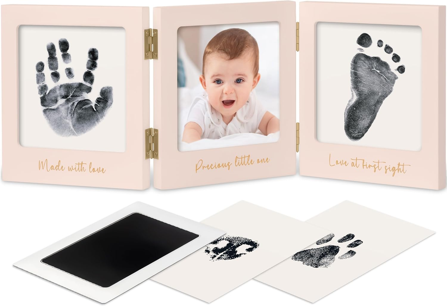 Inkless Baby Hand and Footprint Kit for Newborn - Baby Footprint Kit Maker, Baby Keepsake Picture Frame, Baby Shower Gifts, Pet Paw Print Kit, Clean Touch Baby Inkless Print Kit (Cloud Gray/Gold)