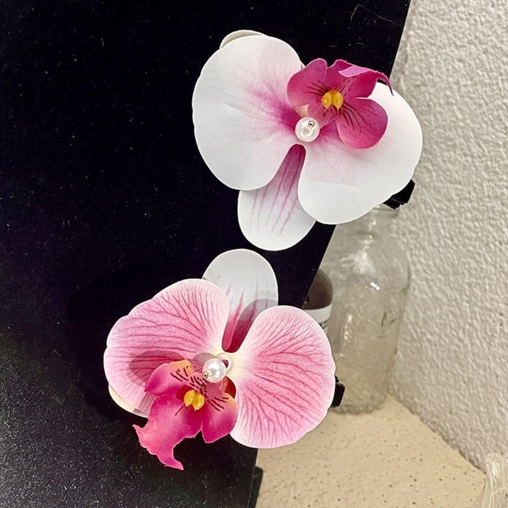 Pink Orchid Hair Clip Flower Hair Clip Cute Pink Orchid Elegant Suitable for Wavy Straight Hair Curly Cute Cute Hair Clip Accessories image number 6