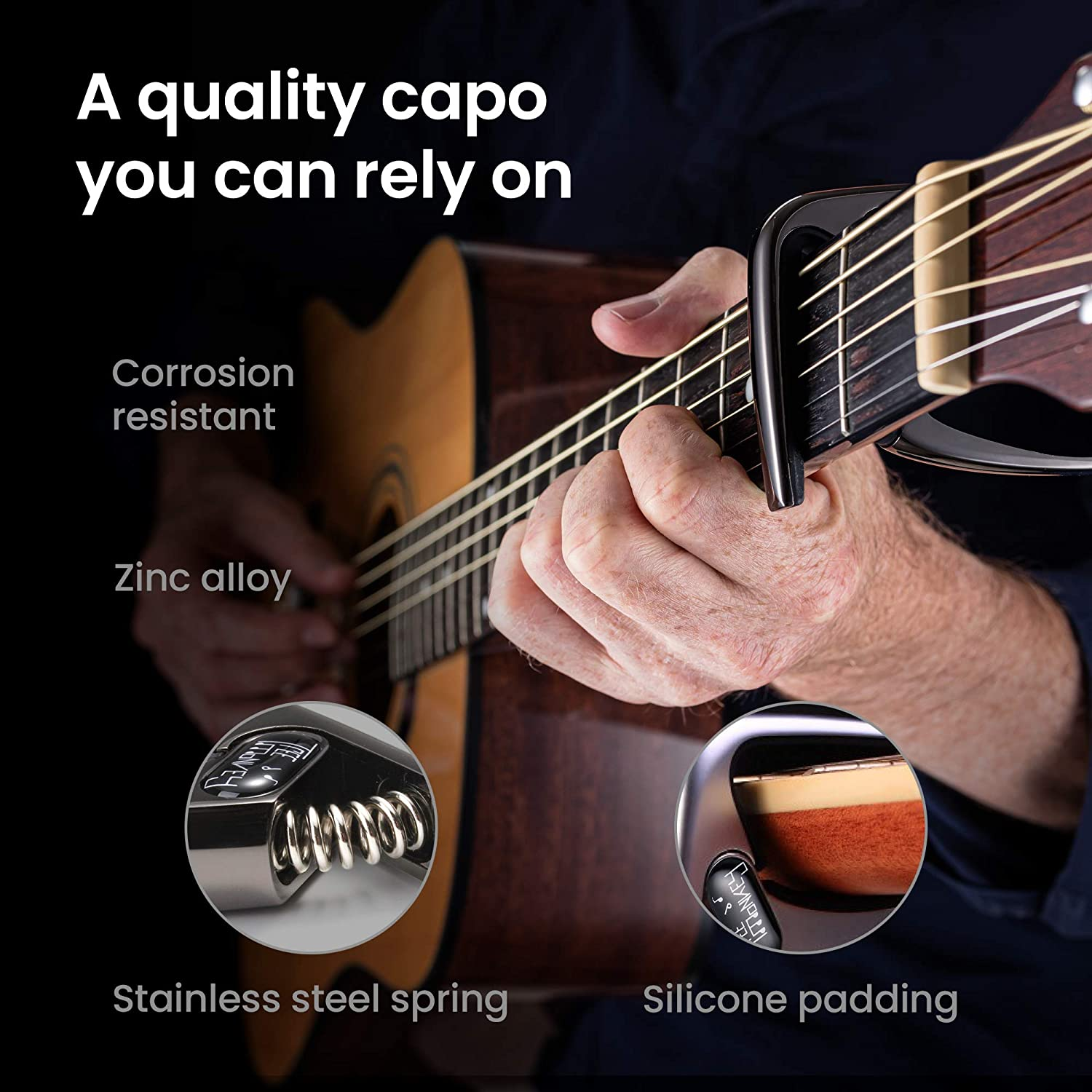 Performance Guitar Capo for Acoustic Guitars and Electric Guitars: Built to Last, No Fret Buzz - Perform with This Stylish Capo for Guitars with Confidence image number 5