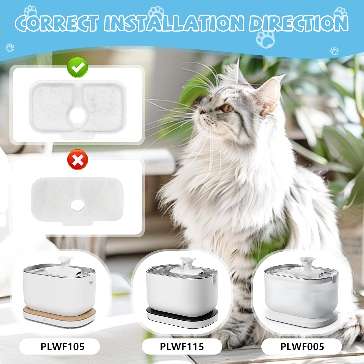 10 Pack Cat Water Fountain Filter Replacement, Compatible with PETLIBRO Dockstream 2.5L/84Oz Cat Water Fountain PLWF005/PLWF105/PLWF115/PLWF305, Quiet Cat Fountain Filters with 10 Pre-Filter Sponges image number 1