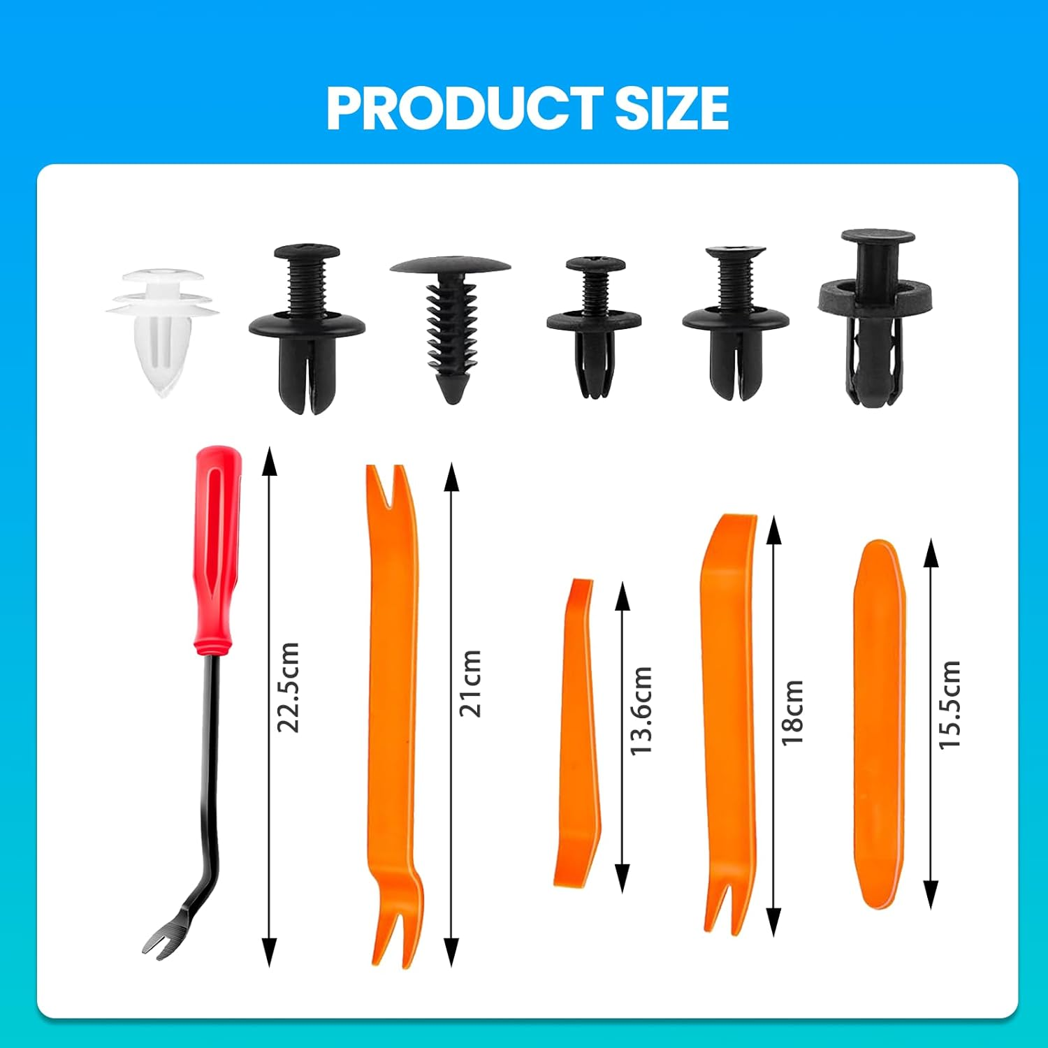 100PCS Car Fastener Clip Kit Universal Push Retainer Set with Removal Tools for Bumper Fender Auto Body Repair Black White Plastic Rivets for Most Vehicles