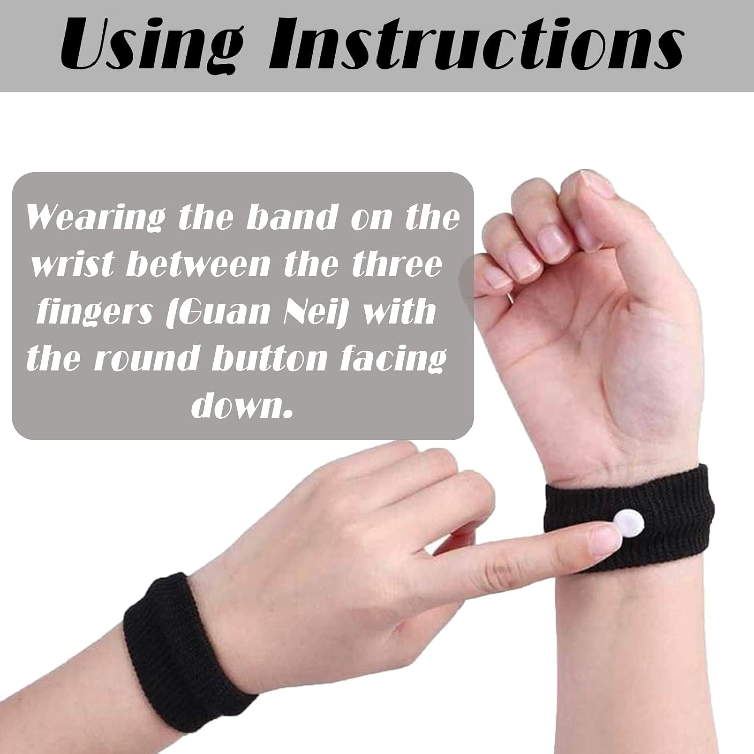 2 Pairs Motion Sickness Bands, anti Nausea Wristbands, Travel Sickness Relief Bands for Pregnancy Children Adults Sea Car Morning Sickness (Black+Grey) image number 3