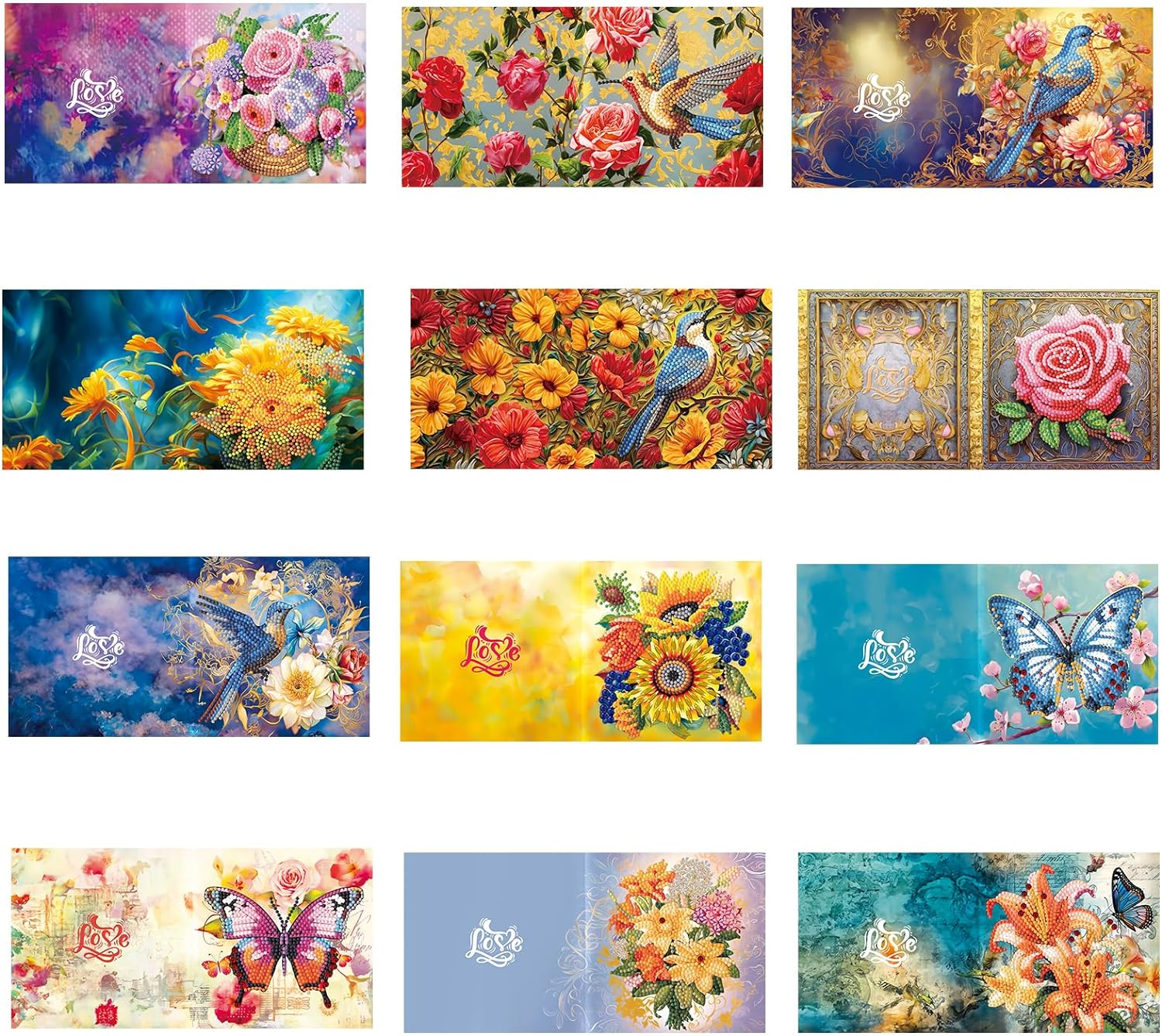 Pigpigboss 12 Packs Flower Butterfly Diamond Painting Greeting Card Kit Bird Diamond Art Greeting Cards Special Shaped Diamond Painting Greeting Card Arts Crafts for Birthday Thanksgiving Day image number 4