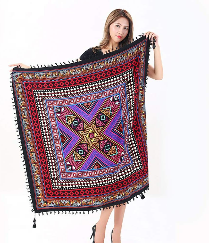 Uainhrt Women Tassel Scarf Cotton 43"&times;43" Large Square Shawl and Wraps,Versatile Gift Fringe Boho Shawl image number 3
