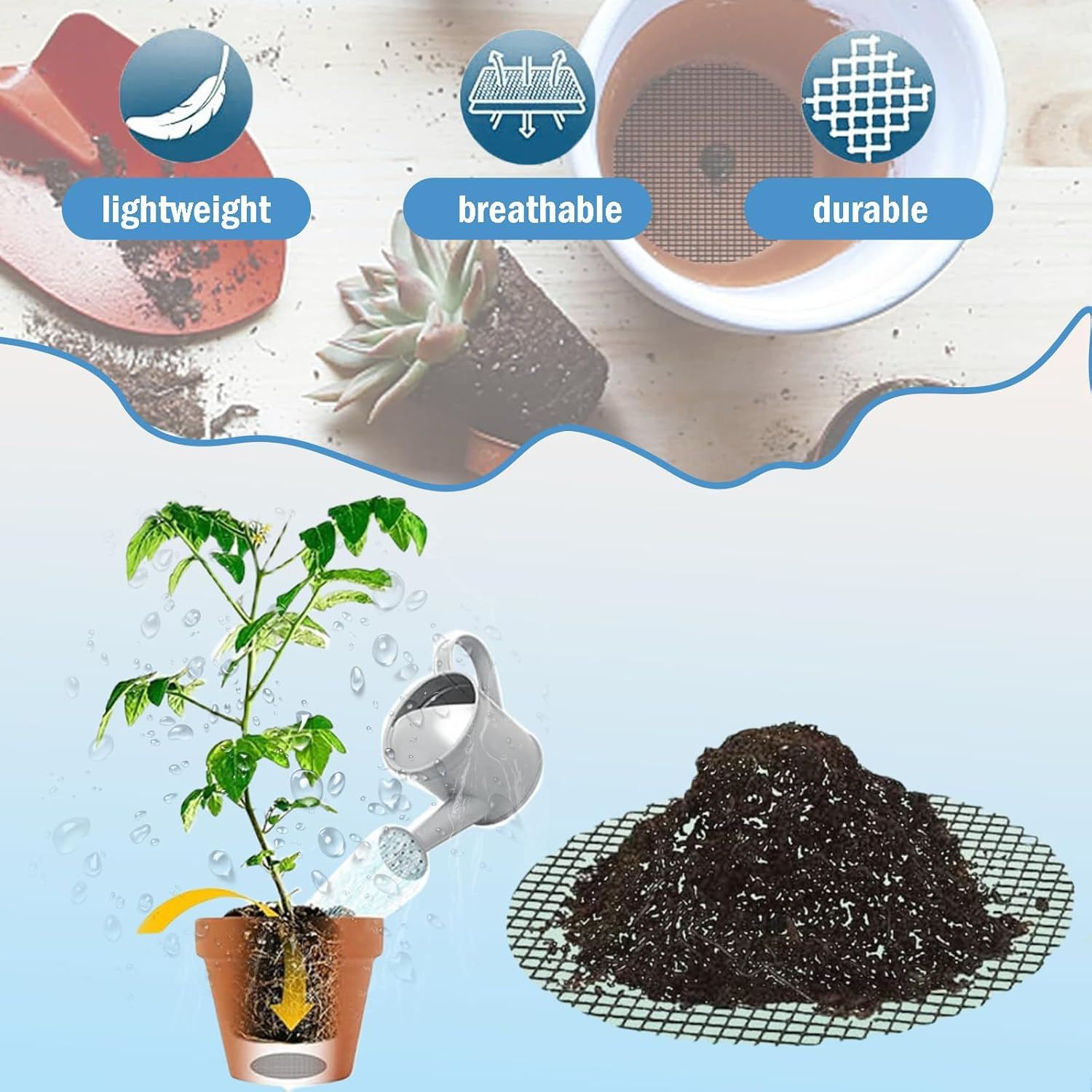 Zvorgath 50 Pack 10Cm Flower Pot Hole Mesh Pad - Bonsai Pot Bottom Grid Mat Mesh for Garden Planting, round Drainage Mesh Hole Screens, Plant Drainage Screens Gasket Prevent Soil Loss image number 3