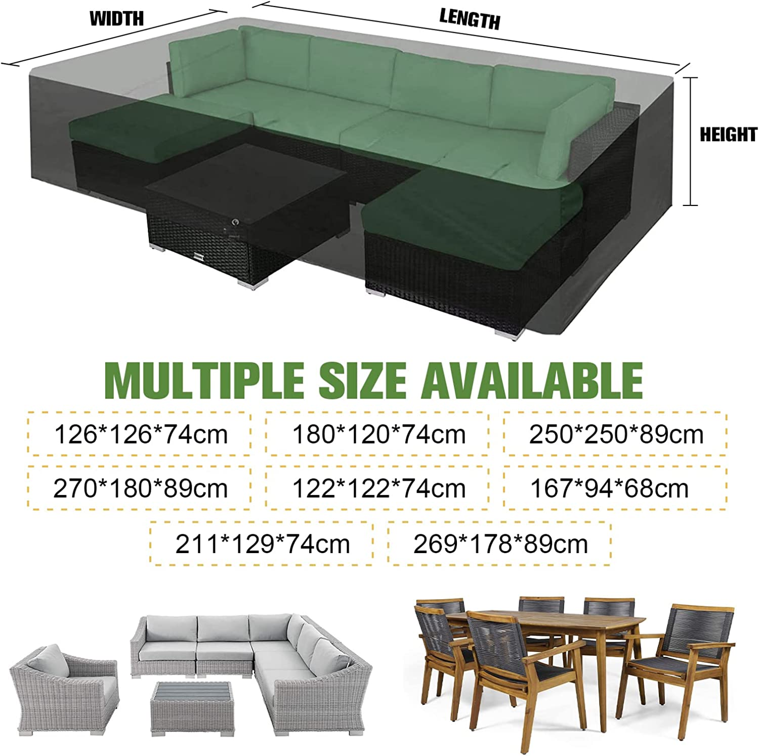 Patio Furniture Cover Waterproof Durable Heavy Duty 210D Oxford Rectangular Outdoor Sectional Sofa Set Covers for Outdoor Picnic Table, Dining Furniture, Chair Set image number 5