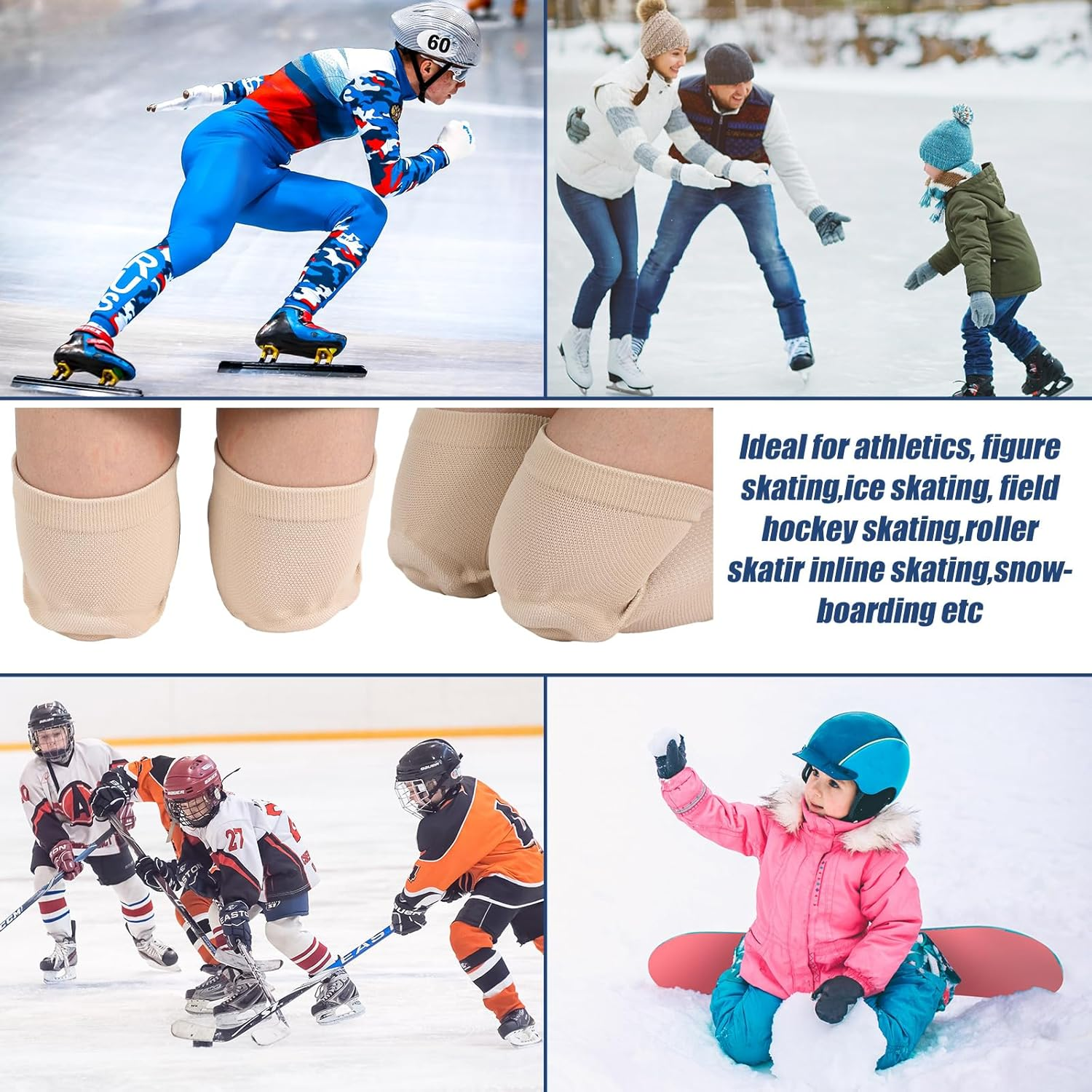 Shappy 2 Pair Figure Ice Skating Knee Pads Gel Dance Knee Pads Cushion and Support Breathable Material for Dancing Skating Women Girl Men(Large,Beige and Black) image number 4