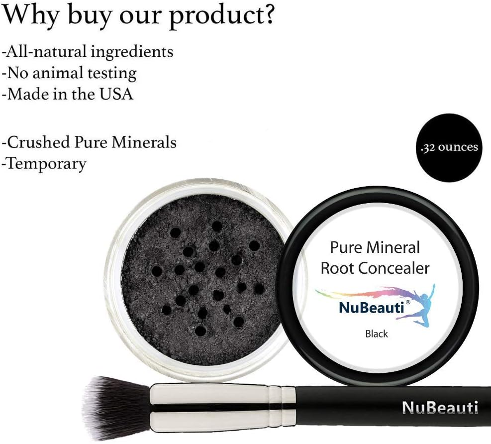 Root Concealer Touch up Powder | All-Natural Crushed Minerals with Brush | Fast and Easy Total Gray Hair Cover up for Black | Brown | Auburn and Blonde Hair .32 Ounce (Black) image number 3