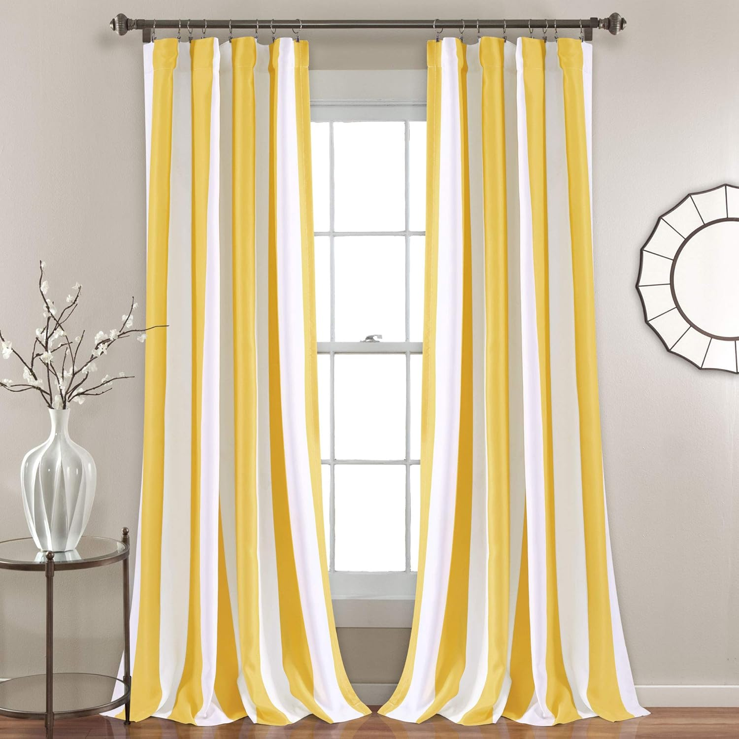 Lush Decor, Black Wilbur Stripe Light Filtering Window Curtain Panel Pair, 108" X 52", 52" W X 108" L