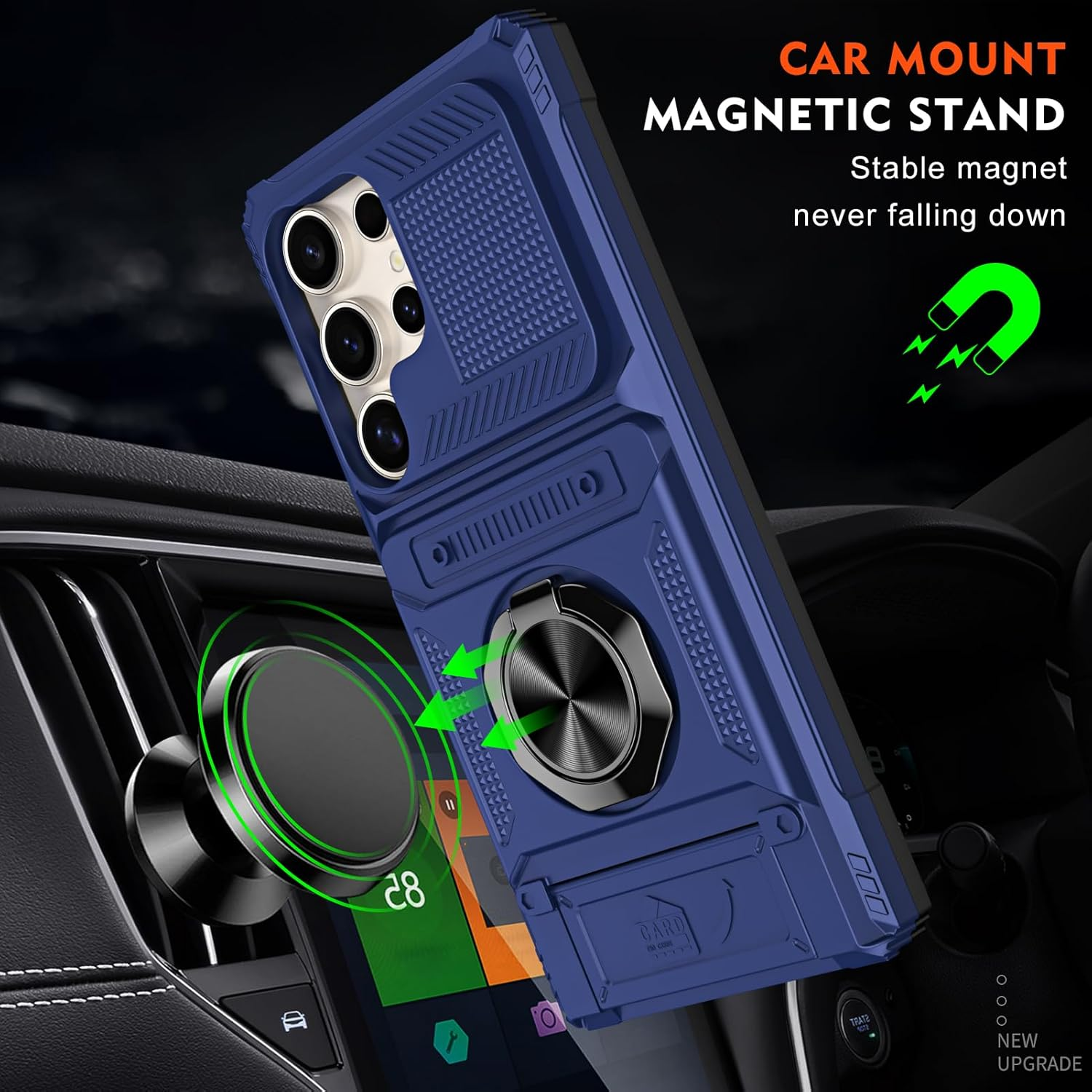 SIYOPINPFY Wallet Mobile Phone Case for Samsung Galaxy S24 Ultra Case with 2 Card Holders, 360&deg; Ring Stand, Heavy Duty, Shockproof, Robust Full Body Bumper Case for Samsung S24 Ultra, Blue LM image number 2