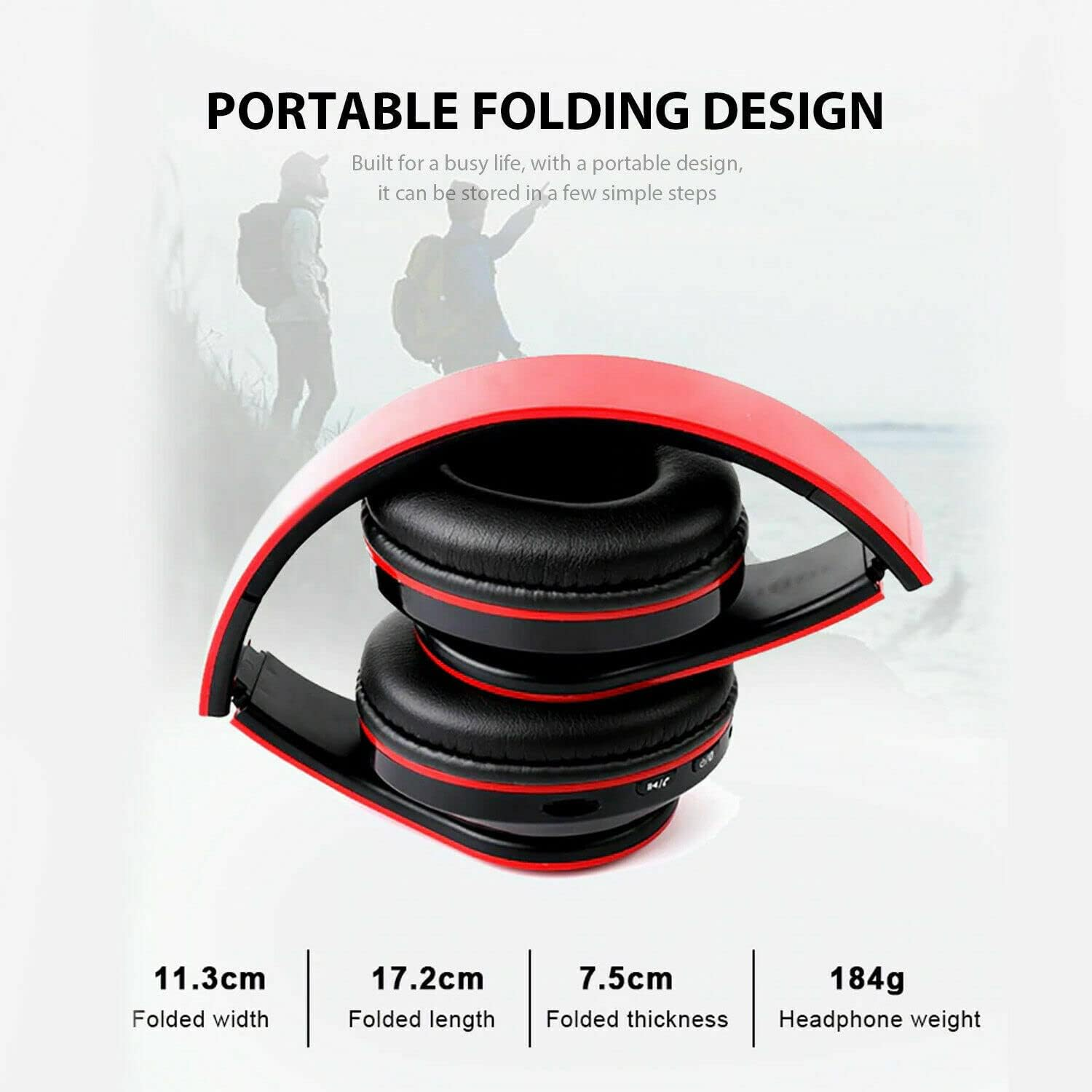 Bluetooth 5.0 Wireless Stereo Headphones Earphones for Ipad Phone Ios Android (Red) image number 6