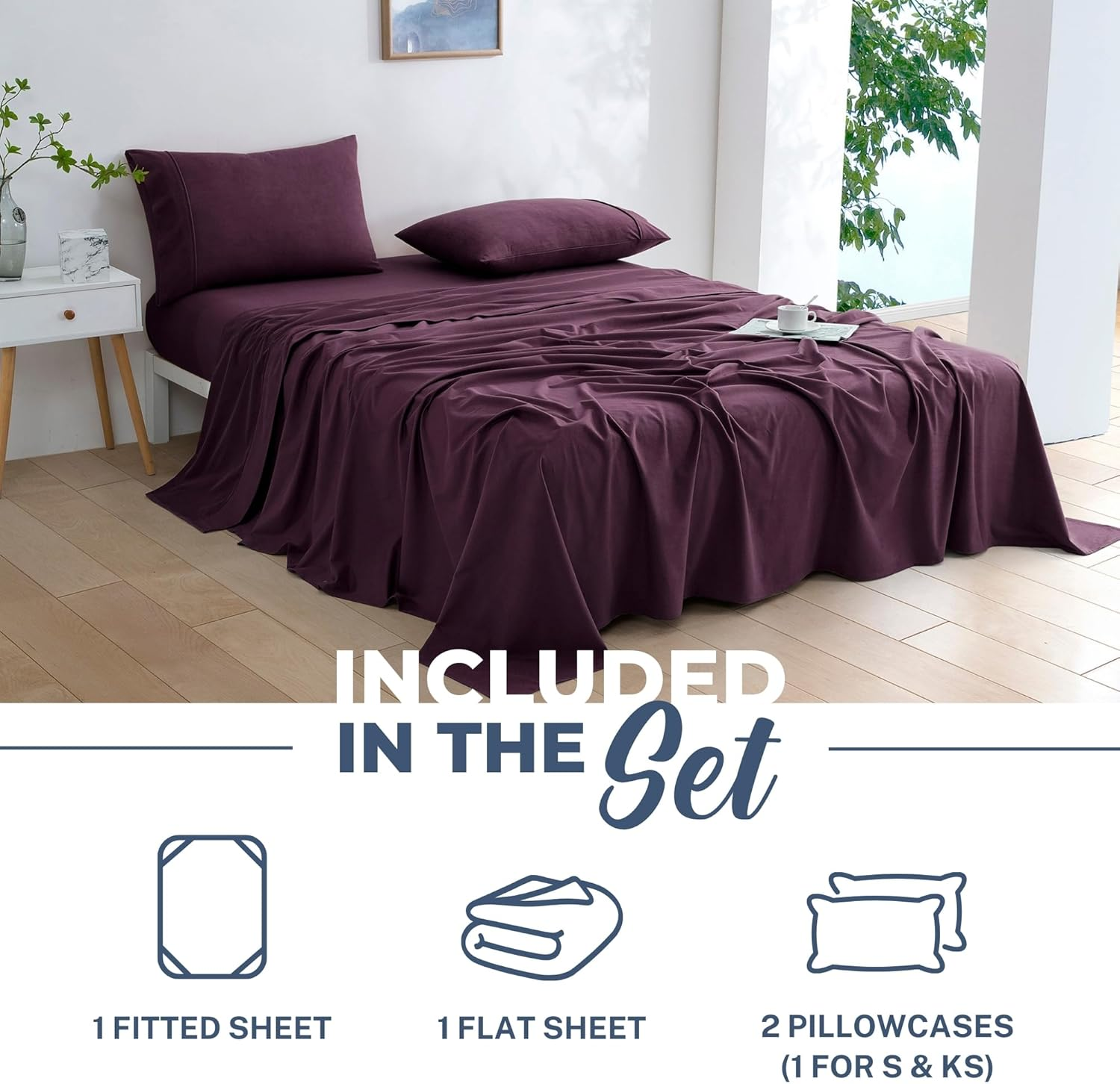 Dreamaker Ultra Soft Micro Flannel Sheet Set Single Bed - Flannelette Alternative Fade & Wrinkle Resistant Warmth & Cosy Winter Bedding Sheets Flat Sheet, Fitted Sheet, Pillowcase - Cherry image number 2