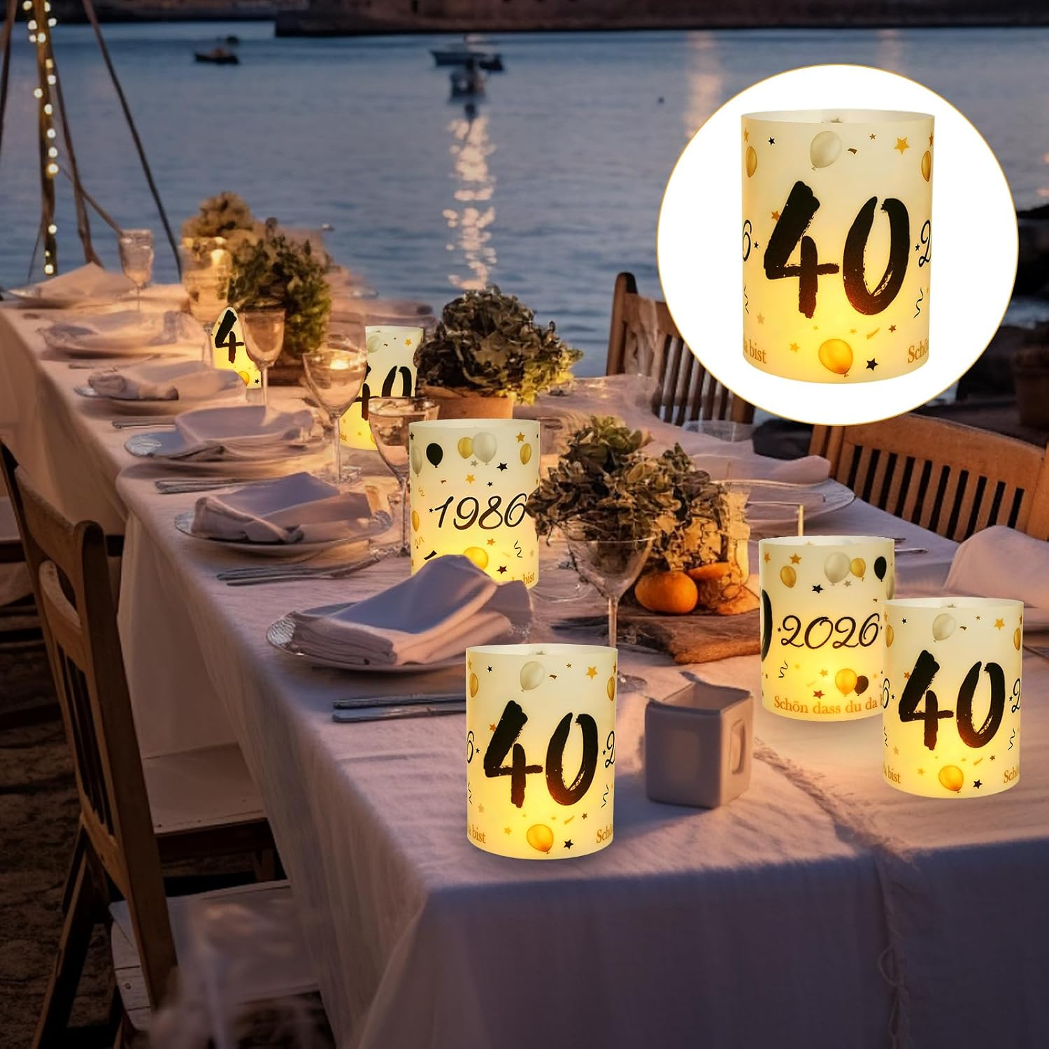 12 Lantern Table Decoration 40Th Birthday, Seutgjie 40Th Birthday Wedding Anniversary Decoration Man Woman 1986-2026 Black Gold for Tea Lights or Candles