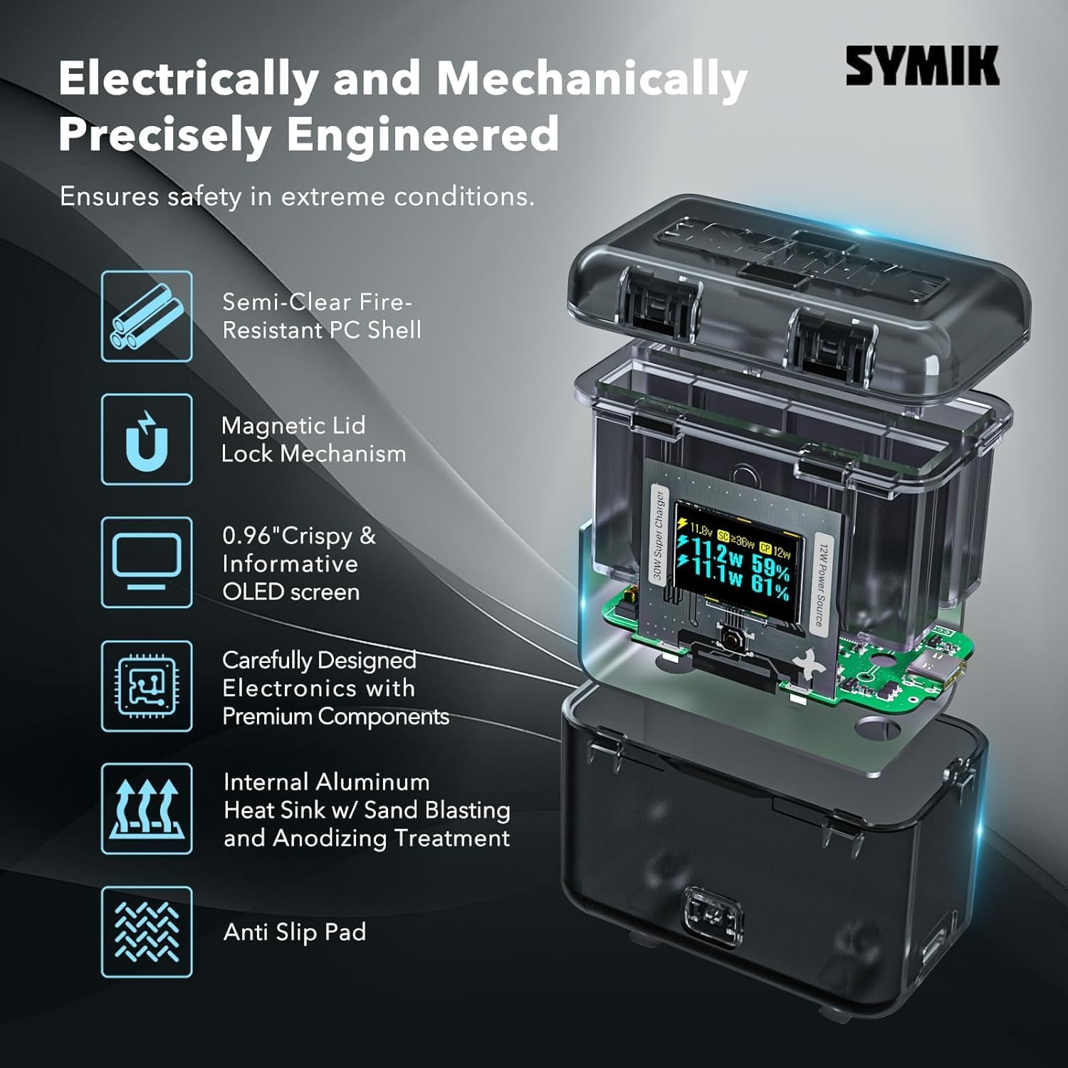 Coyktonty Battery Rush Charger for Insta360 X4, 30W OLED Screen Intelligent Two Way Charging Case with 12W Output, Shows Battery Level (SOC) Fast Charging of 2 Batteries at the Same Time