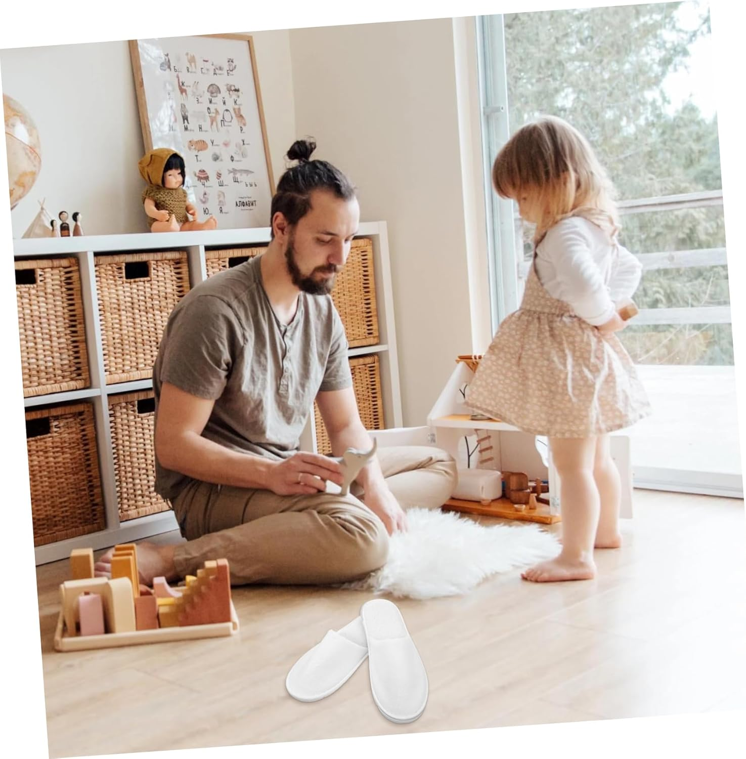 6Pairs Disposable Slippers Lightweight Indoor Coral Slippers Home Guest Unisex image number 2