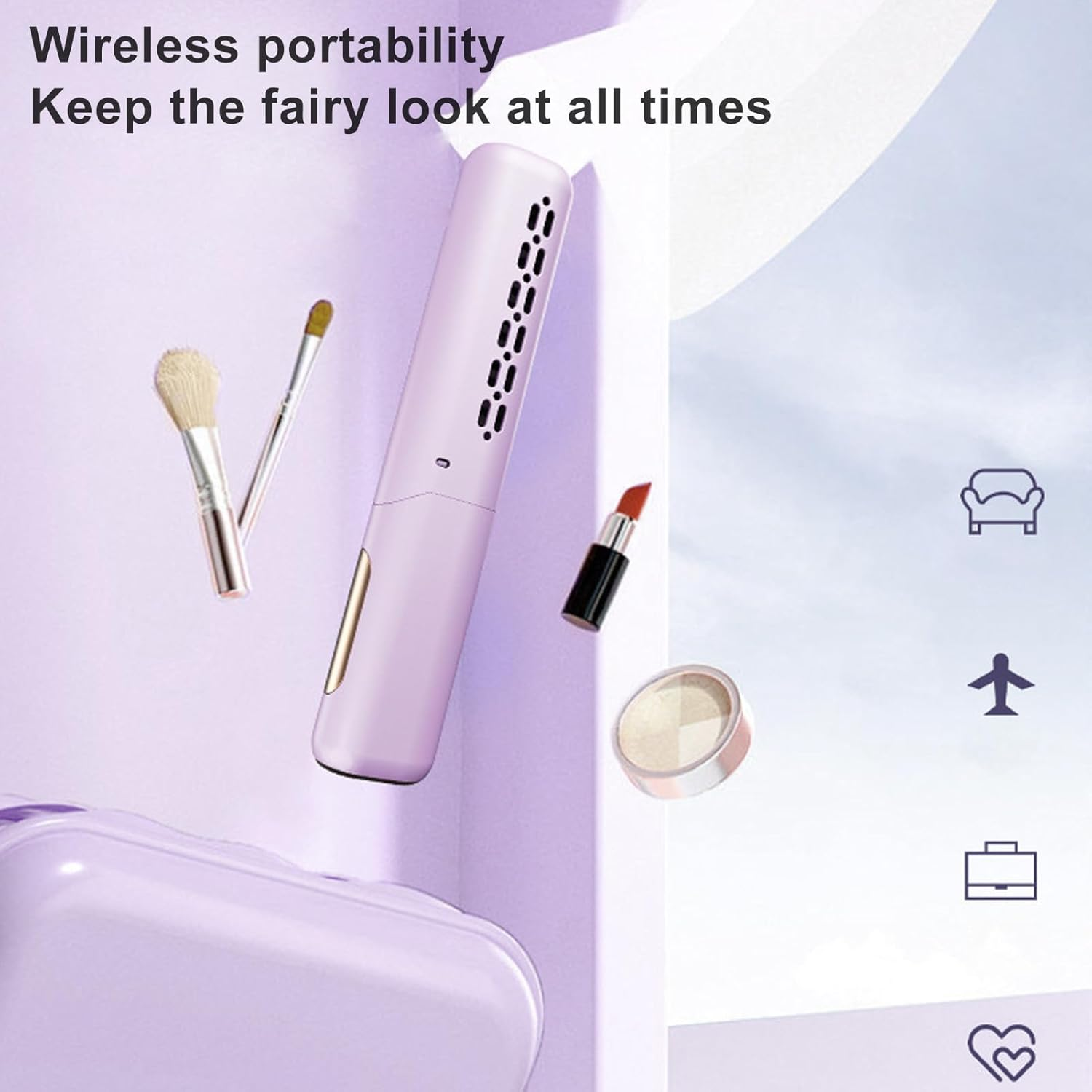 Rechargeable Mini Hair Straightener, Portable Straightening Brush, anti Scald Type C Cordless Hair Straightener with 3 Adjustable Temperature for All Hair Types (Purple) image number 2