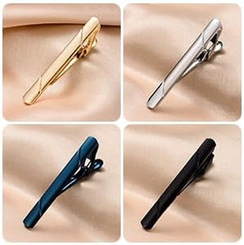 Roctee 4 Pack Tie Clip for Men, Regular Tie Pin Set Tie Bar Necktie Bar Pinch Clips for Business Wedding and Daily Life, Include Black Navy Gold Silver 4 Colors image number 6
