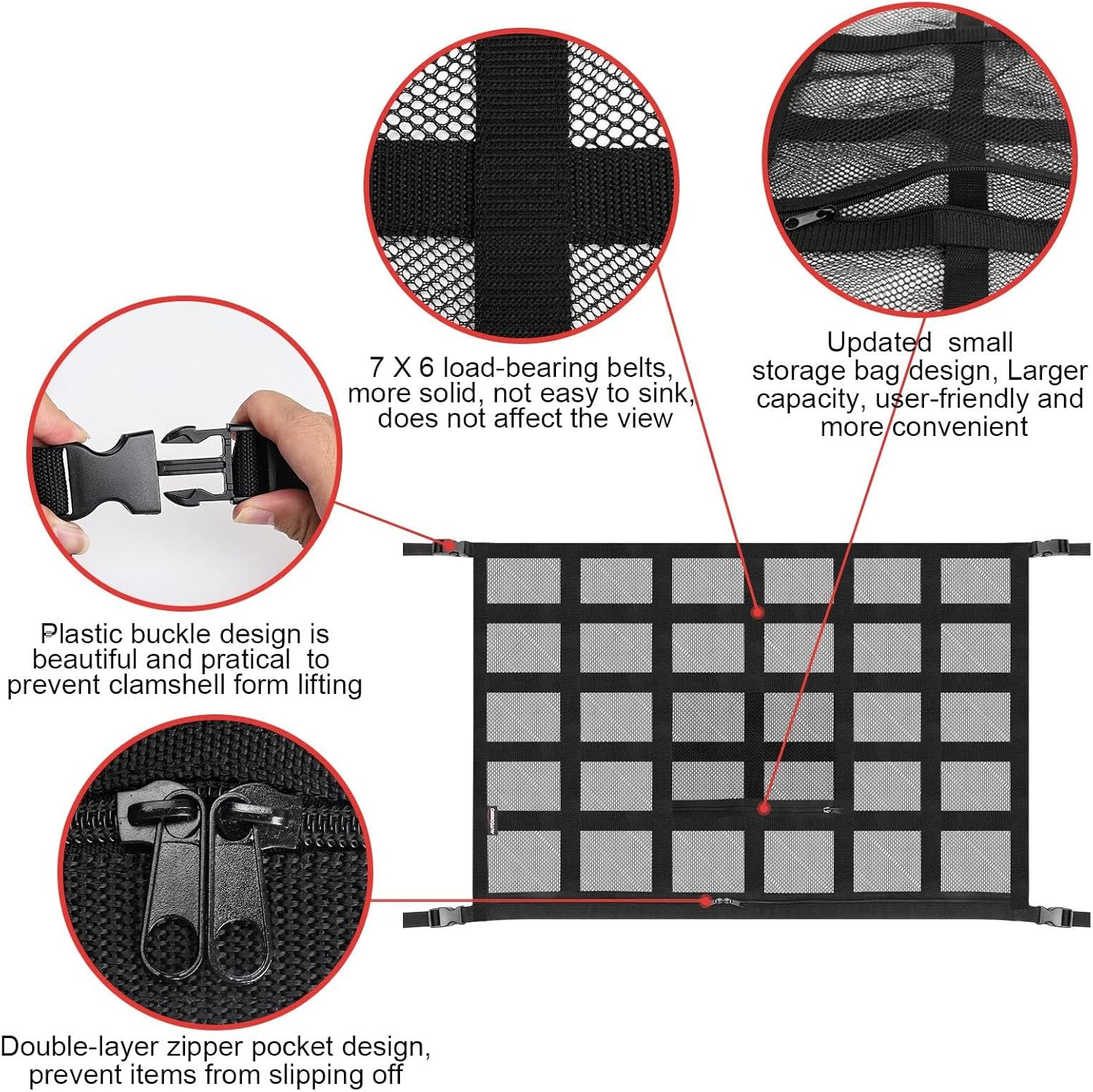 Ceiling Storage Net,Retrosohoo Upgraded Car Ceiling Cargo Net Pocket, 35.4 Inches &times; 25.6 Inches .Strengthen Load-Bearing Adjustable Double-Layer Mesh Car Roof Organizer for SUV Long Trip Camping image number 4