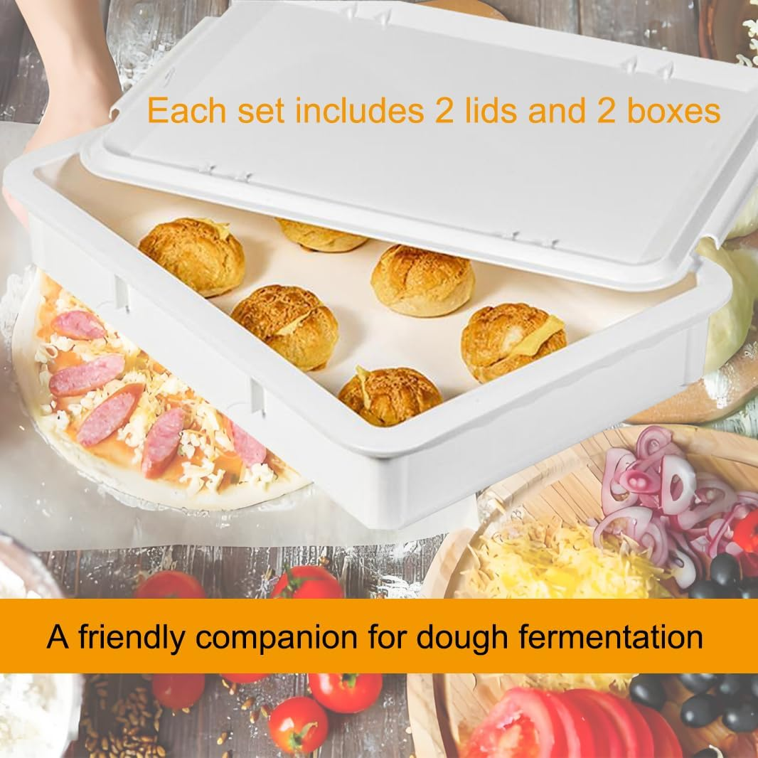 2 Pizza Dough Proofing Box,2 Pack Pizza Proofing Box with 2 Pack Cover and Lid,Bpa Free Plastic Bread Box Vegetable Storage (44.5 Cm* 32 * 8.5 Cm) Bread Box and Pizza Tray image number 4
