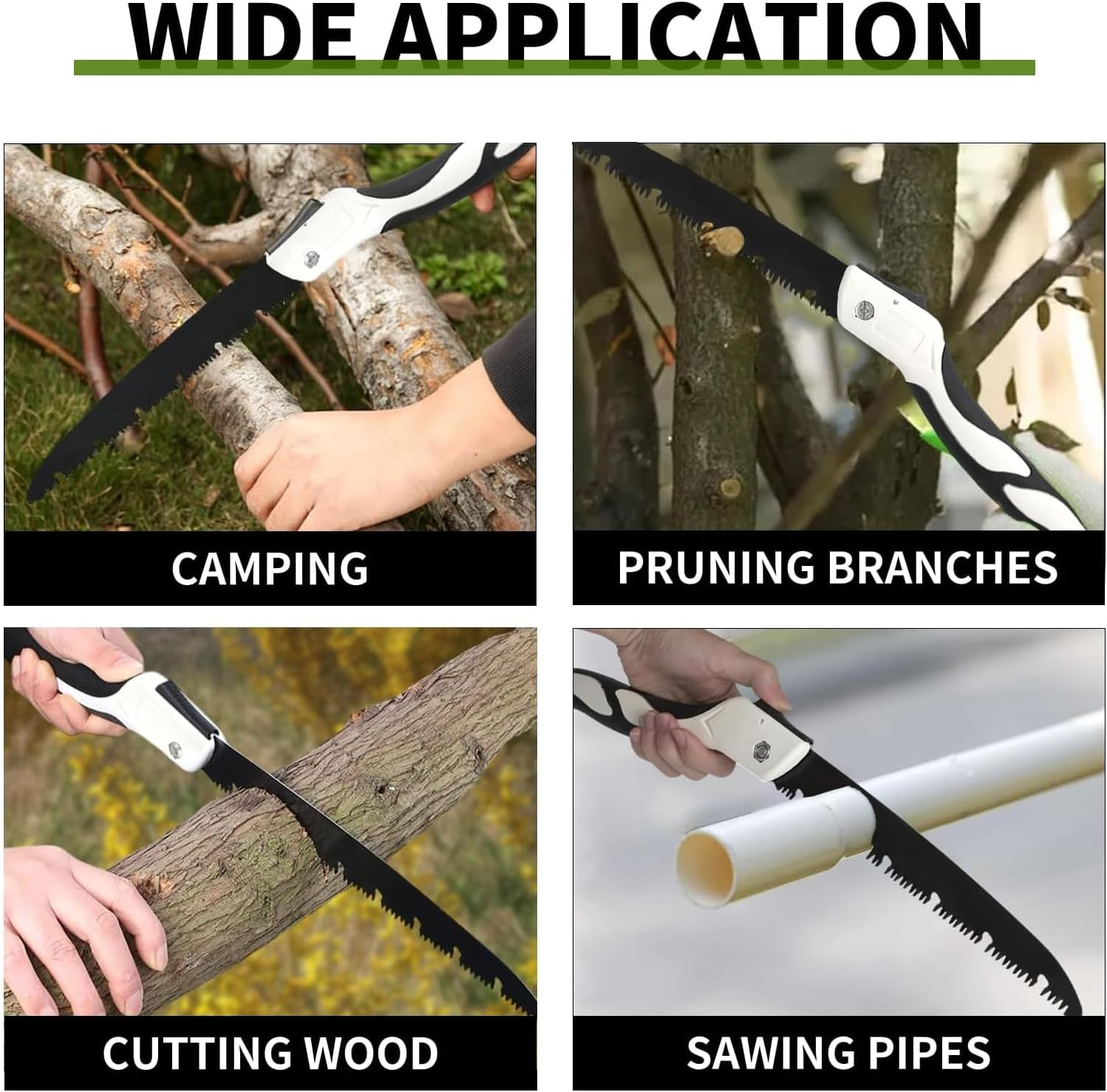 Folding Pruning Saw, 12.2 IN/31 CM Hand Folding Saw with 3 Replaceable Steel Blades for Tree Trimming, Wood Cutting, Camping, Gardening & Outdoor Activities image number 1