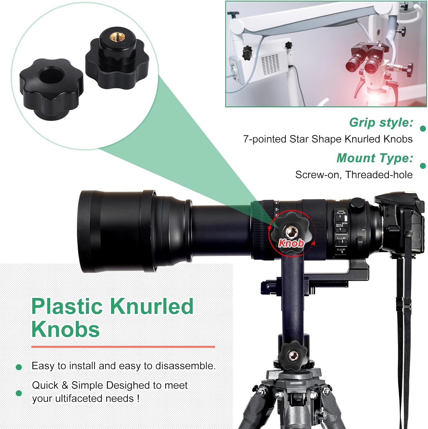 Mynoozi 10 PCS Star Knob M4 Black Plastic through Hole Knobs, Female Threaded Knob, Knobs Grip Handle for Machine Tool image number 1