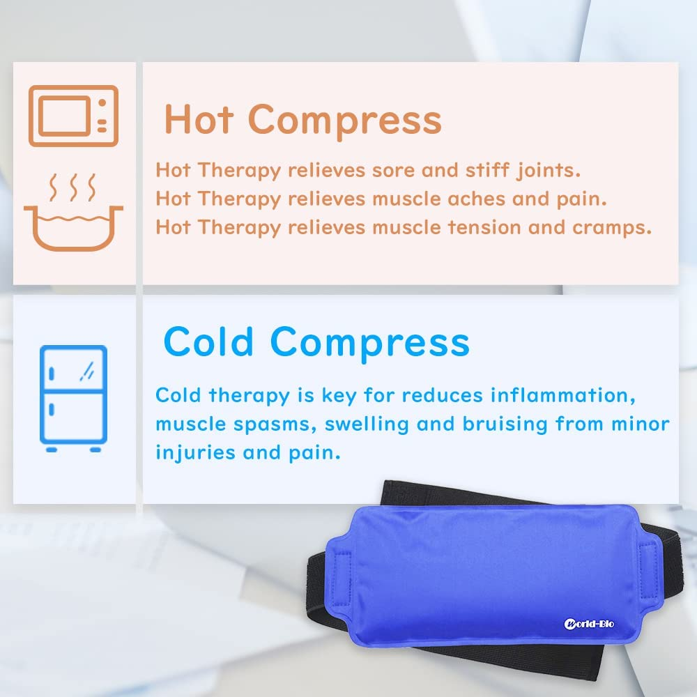 WORLD-BIO Gel Ice Pack for Injuries, Reusable Ice Pack with Strap for Achilles Tendon Wrist Ankle Knee Arm Neck, Cooling Hot Cold Pack Therapy for Swelling, Plantar Fasciitis & Bruising