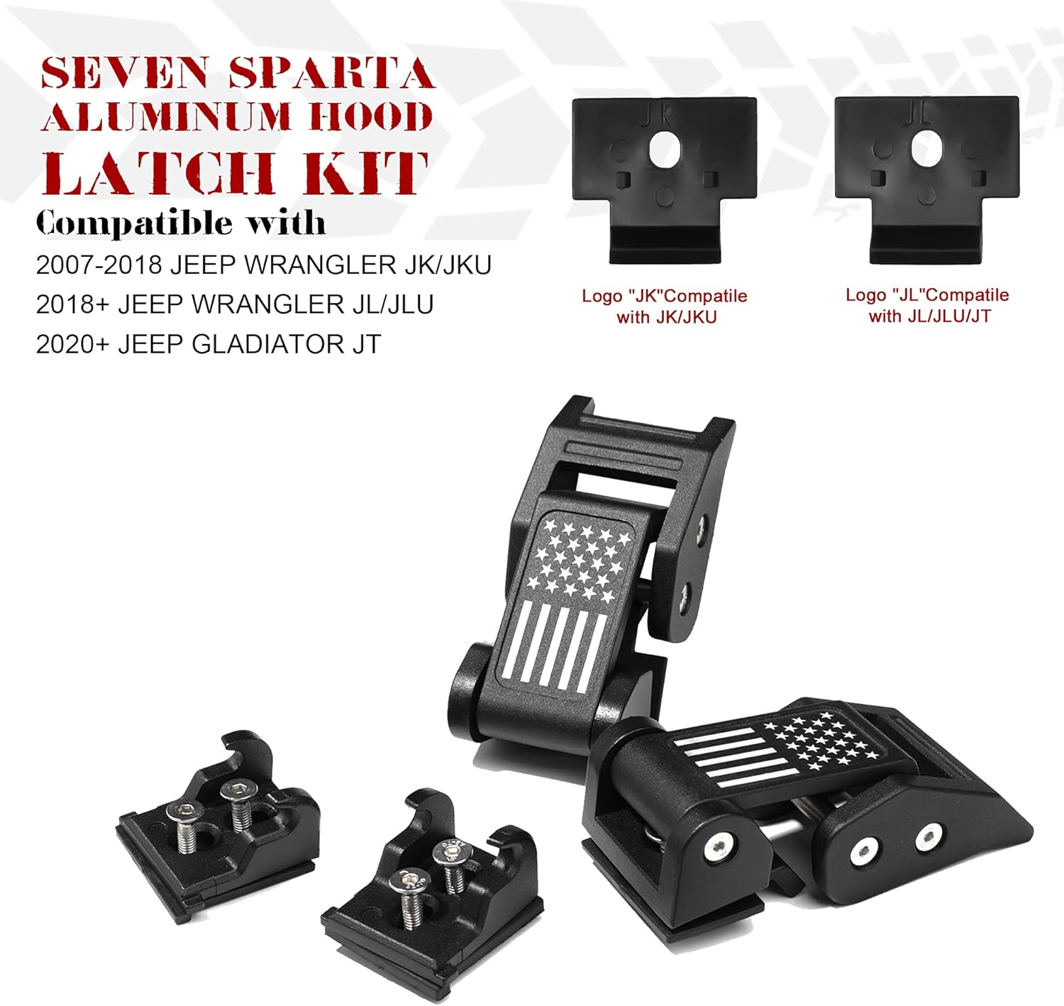 Seven Sparta Hood Latches Aluminum Hood Catch Compatible with Jeep Wrangler JK/JKU 2007-2017, JL/JLU 2018+ & Jeep Gladiator 2020+ (1 Pair) (Flag) image number 3