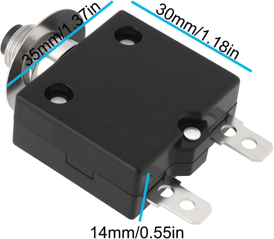 Ecsing 2X Push Button Circuit Breaker with Button Caps Manual Reset Switch, 125-250V AC / 50V DC Overload Protector, 10A image number 2