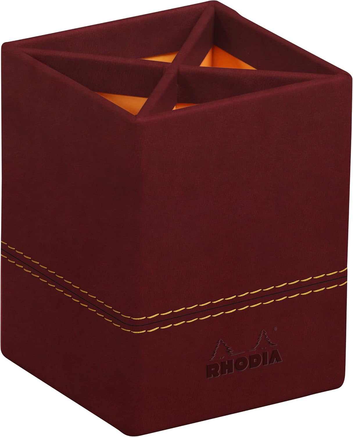 RHODIA 194532C - Peacock Pencil Holder - 8X8X11 Cm - Orange Saddle Stitching - Faux Leather Exterior - Home Office Collection Rhodiarama - Office Organization & Design Storage