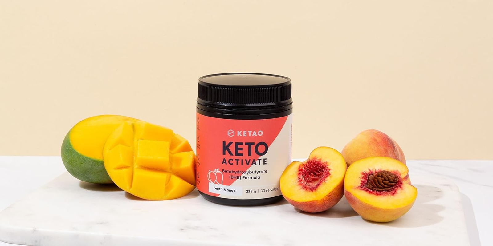 Ketao Keto Activate Powder 225G &ndash; Exogenous Ketones + Yerba Mate | Vegan Keto BHB Powder for Focus, Energy & Craving Control | Low Carb | Made in Australia | Peach Mango image number 6