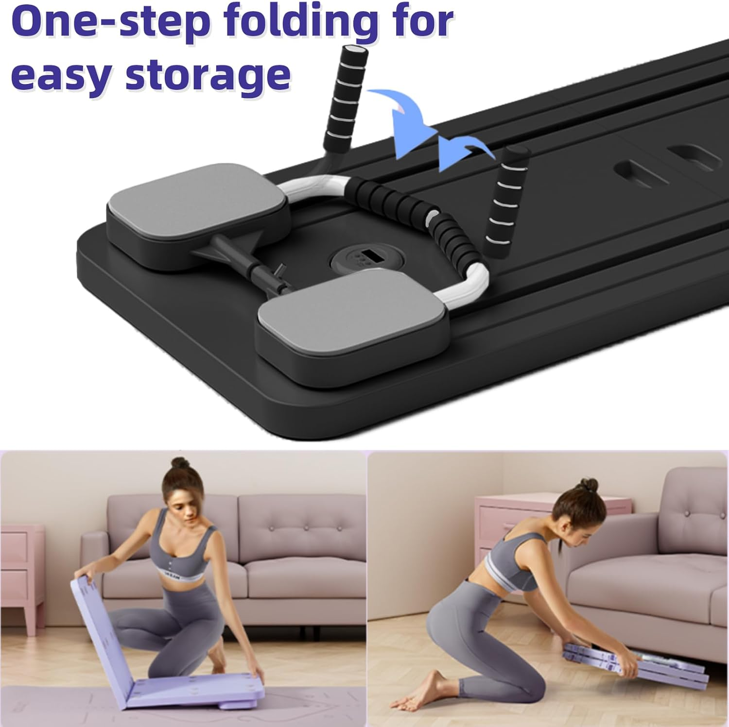 Pilates Board Reformer Set - Foldable Reformer Machine, 4 in 1 Multifunctional Core Exercise Equipment with Built-In Timing Device, Portable Full-Body Toning Workout for Home and Studio Use (Black) image number 4