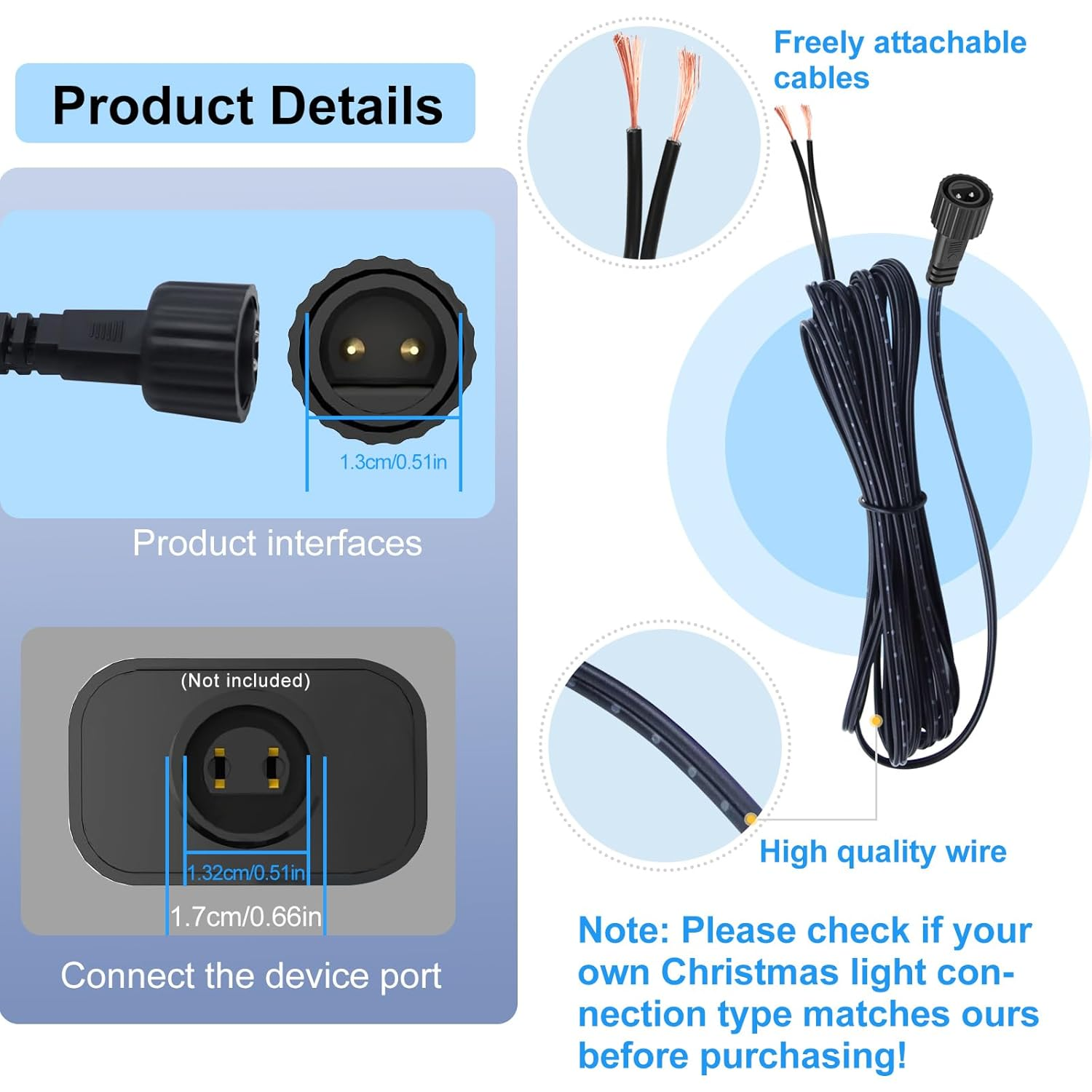 Replacement 3 Meter LED Power Wire Lead for CZJUTAI LED Power Transformers - Waterproof Screw Type DC 2 Pin Connector, Illuminate Your Holidays! (3 Meter) - 0.5M 1 To 2 image number 1