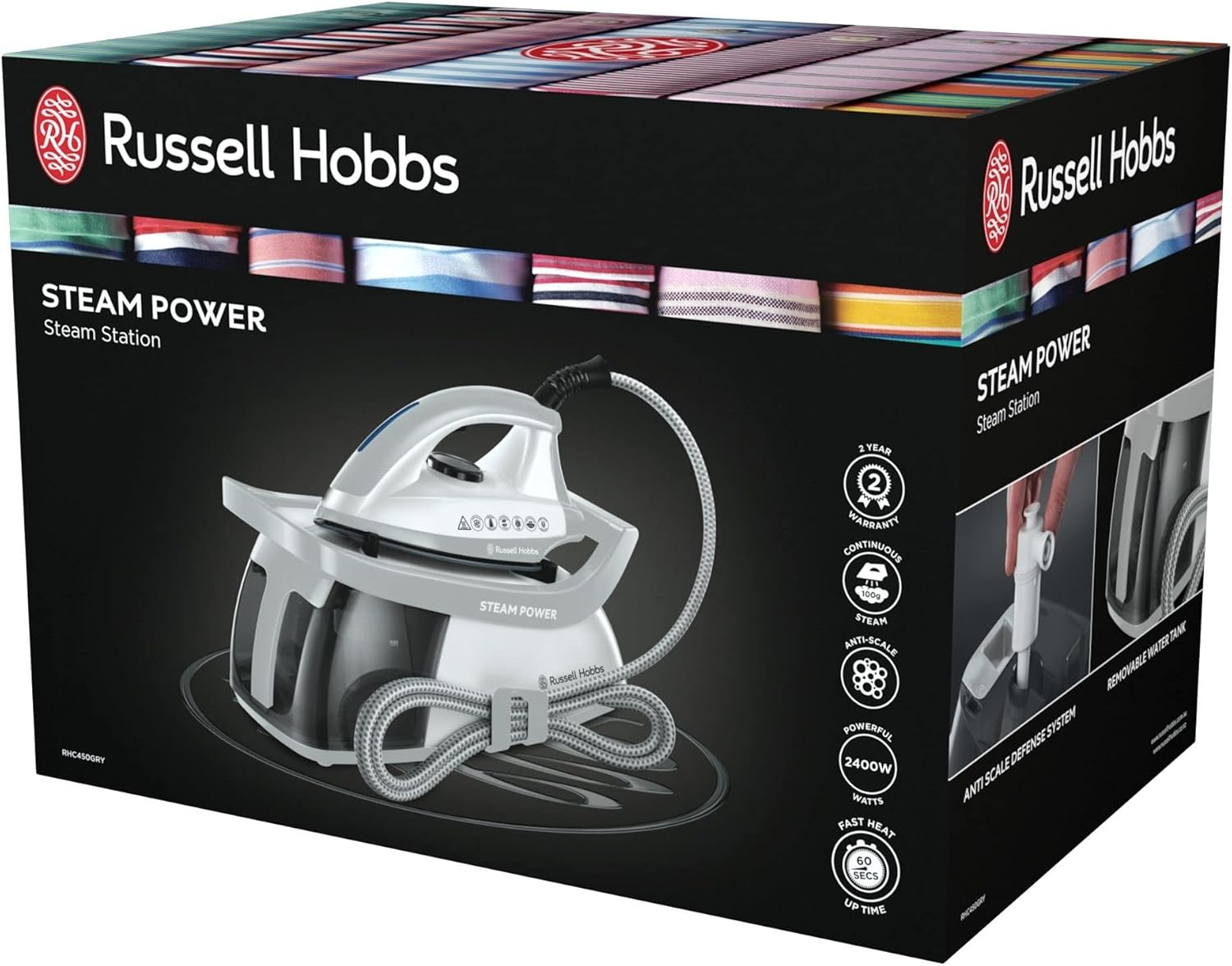 Russell Hobbs Steam Power Steam Station, RHC450GRY, 1.3L Water Tank, Fast Heat-Up, Variable Steam Settings, Grey