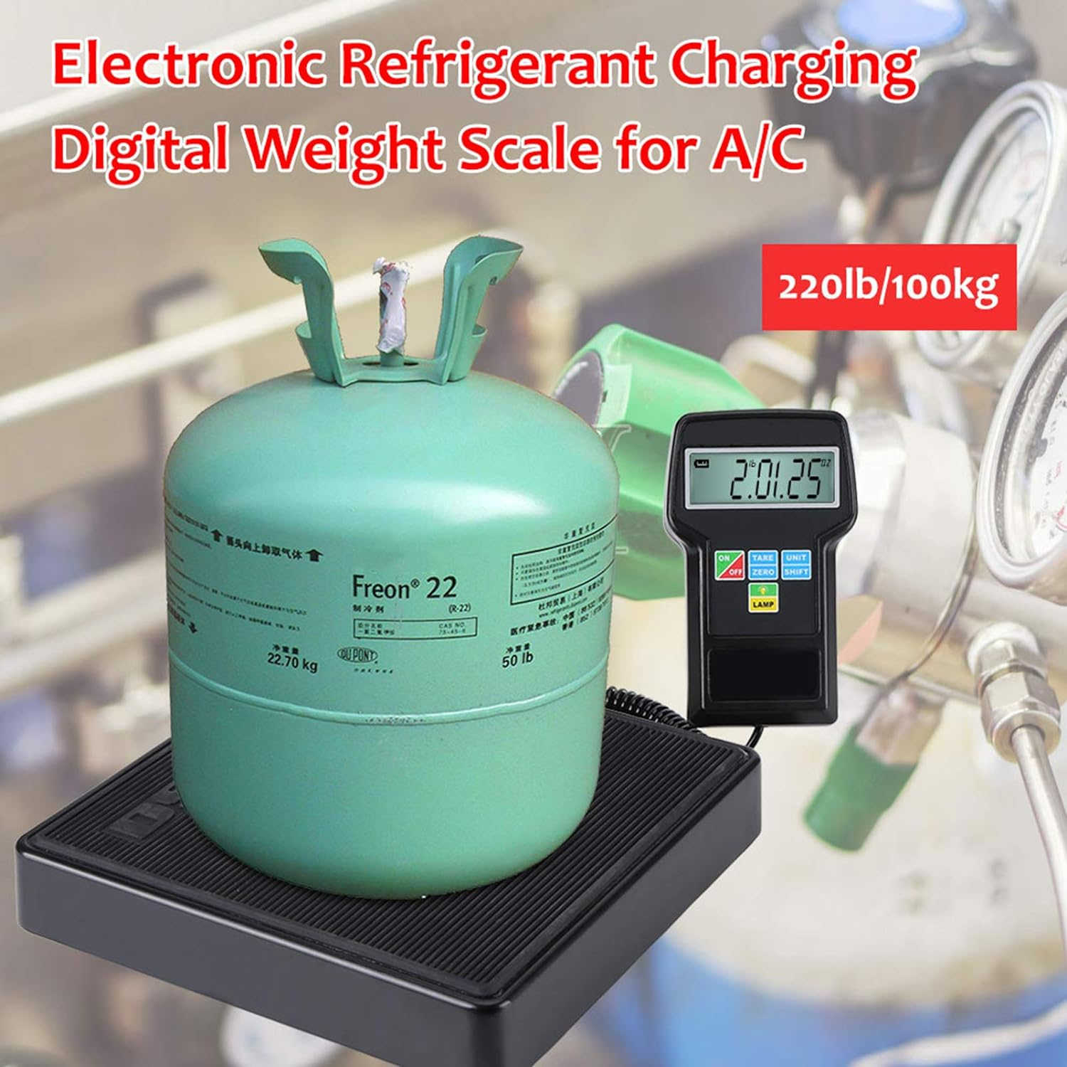 High Capacity Refrigerant Charging Scale 220Lb, Electronic Weight Scale with LCD Display and 6FT Coil for A/C, Digital Electronic Refrigerant Charging Weight Scale image number 4