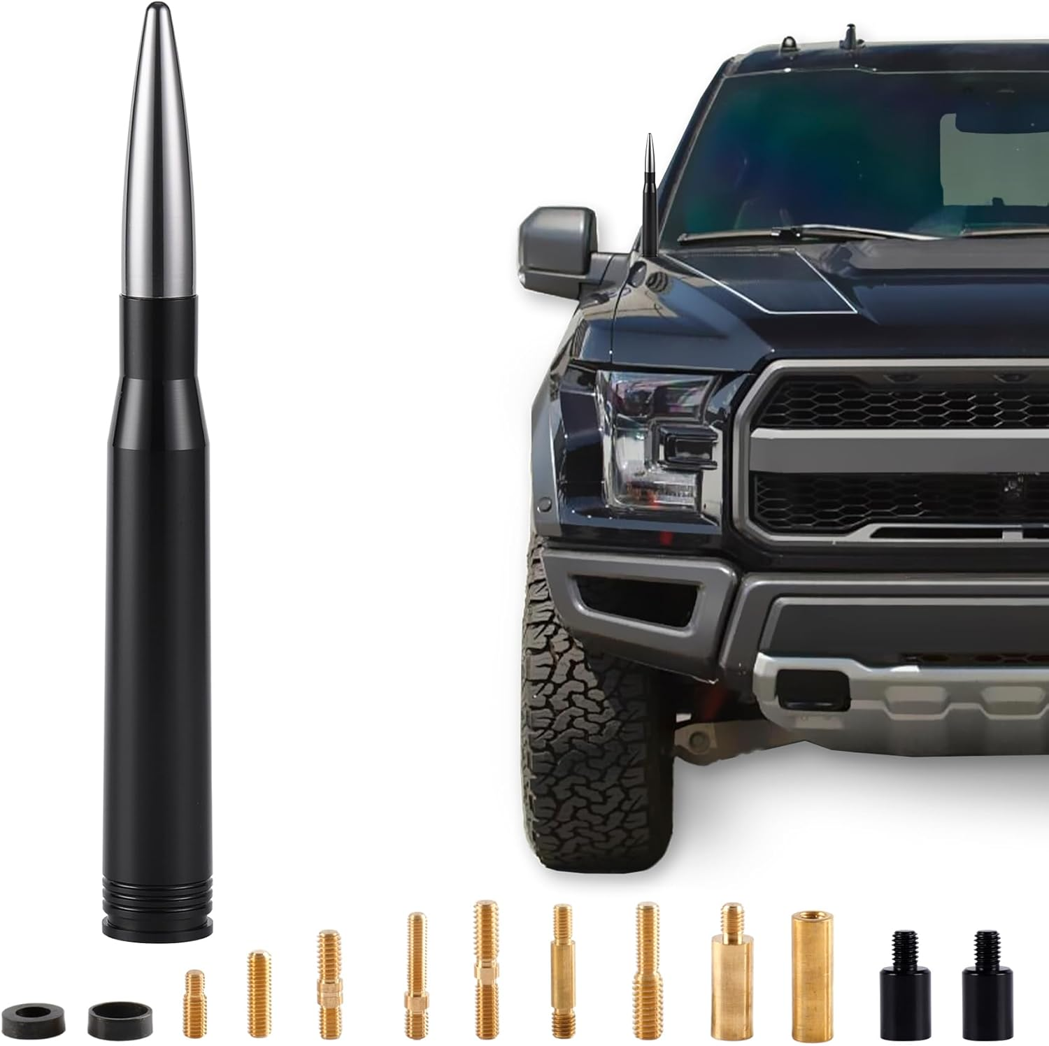 BJSIA Universal Car Antenna Compatible with Ford F150 F250 F350 Super Duty Raptor Dodge RAM 1500 2500 3500 Antenna - Made of Rugged Billet and Aluminum, Black, Car Accessories