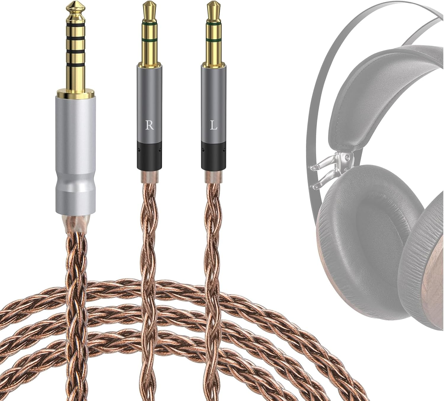 Geekria Apollo Single Crystal Copper Upgrade Audio Cable Compatible with Meze Audio 99 Classics Series, 109 PRO, LIRIC 2, LIRIC 4.4Mm to Dual 3.5Mm Replacement Headphones Cord (4.9 Ft / 1.5 M) image number 2