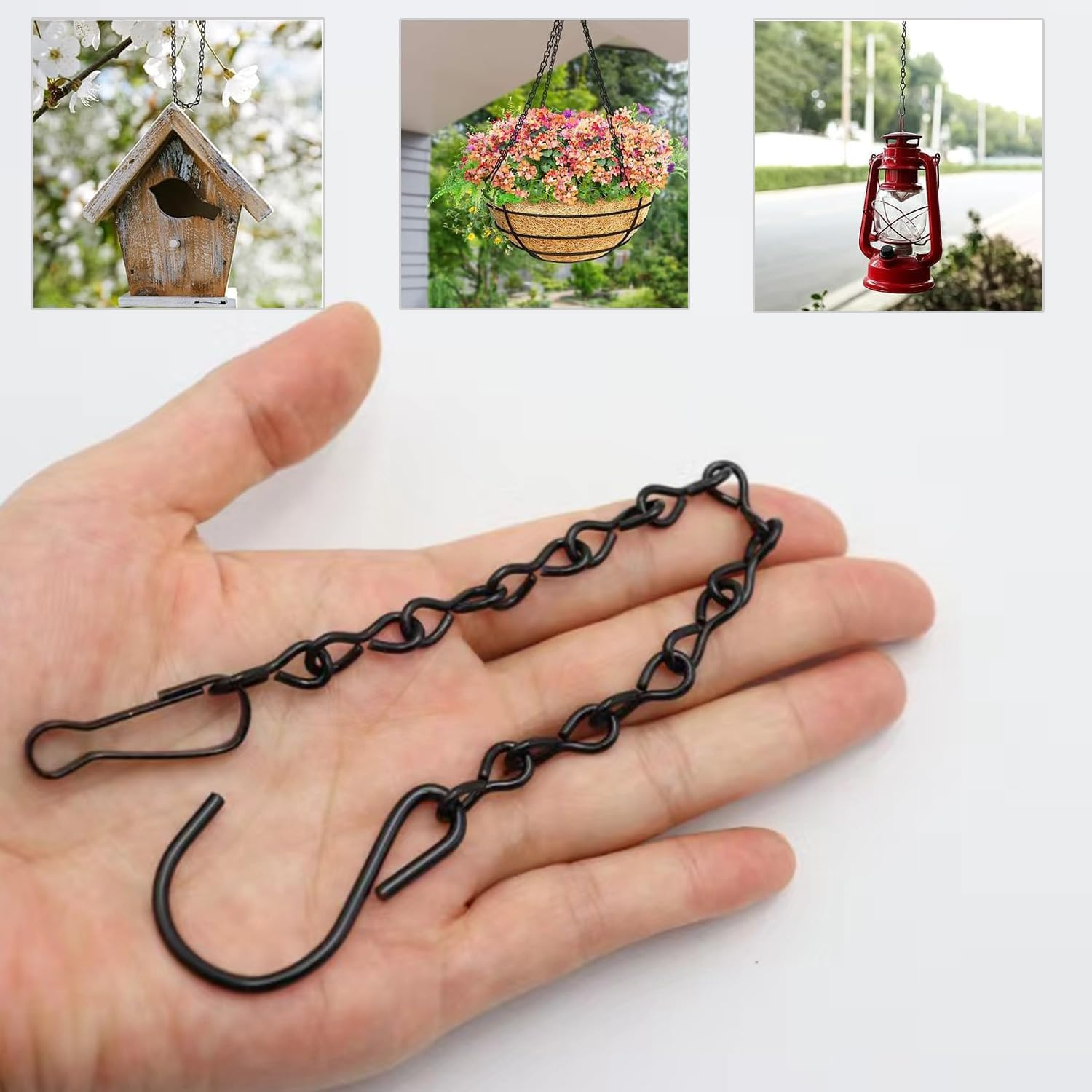 Yharnamite 18 Pcs Hanging Chains, 10 Inch Metal Chains with Hooks Clips, Garden Plant Hangers, Outdoor Hanging Basket Chain for Bird Feeders, Billboards, Wind Chimes, Planters Lanterns and Ornaments image number 6