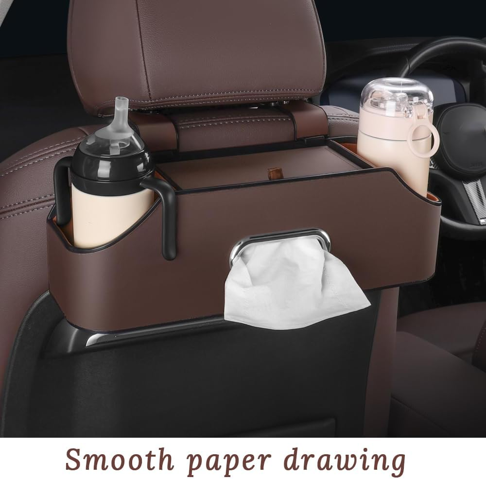 Car Seat Back Storage Box, Car Headrest Back Seat Storage Box with Hook, Interior Decorative Supplies, Multifunctional Travel Accessories Storage Bag, Great for Travel (Brown) image number 4