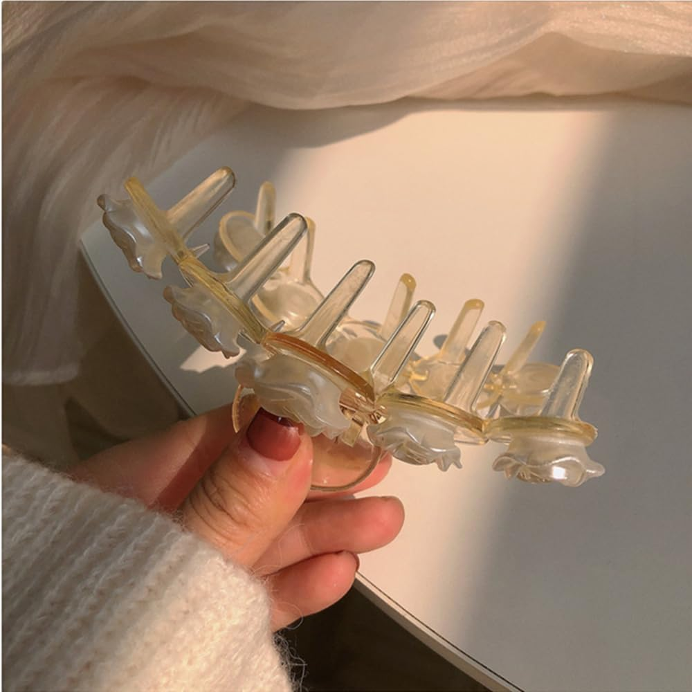 Hair Clips Flower Hair Clips Hair Accessories for Women Girls Women Kids 1 Piece Fashion Hair Claw Wedding Hair Styling Tools for Party Wedding Daily Training Beige image number 4