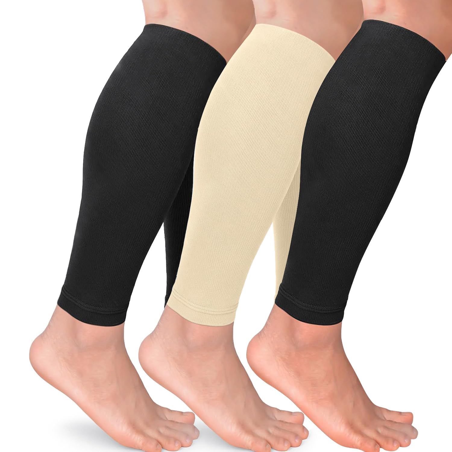 Calf Compression Sleeves for Men and Women, 3 Pairs, 23-32 Mmhg, Pain Relief for Shin Splints and Varicose Veins, Footless Running Socks (L/XL) image number 5