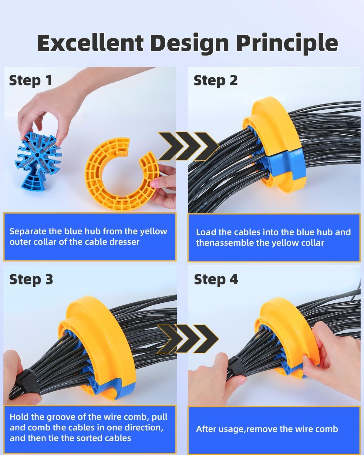 Wire Comb, Network Cable Management Tools, Networking Tools for Comb Any Cables or Wires with a Diameter up to 1/4 ", Cable Organizing Tool and Ethernet Cable Organizer Tool Yellow Blue image number 5