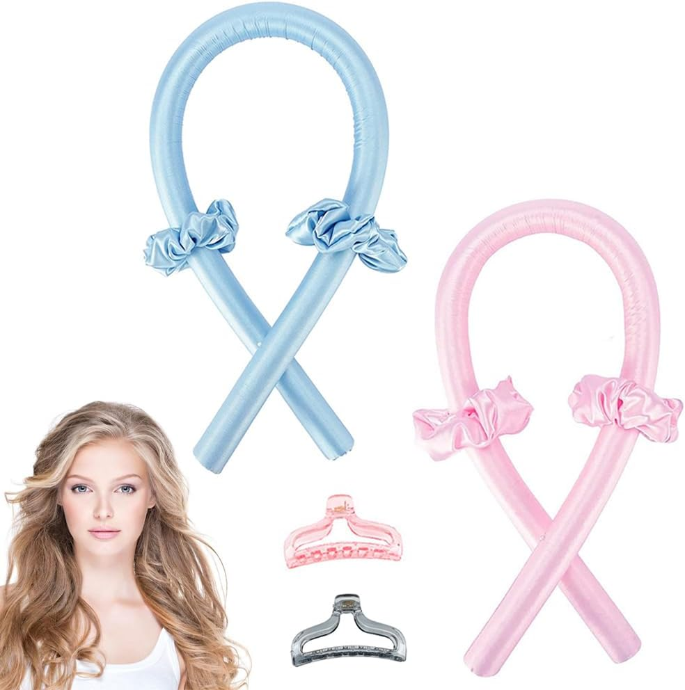 Curls without Heat, 2 Pieces Heatless Curls Band, Non-Slip Heatless Curlers with Hairpin Curlers Overnight for Long Medium Hair 100 X 3 Cm Blue Pink image number 6