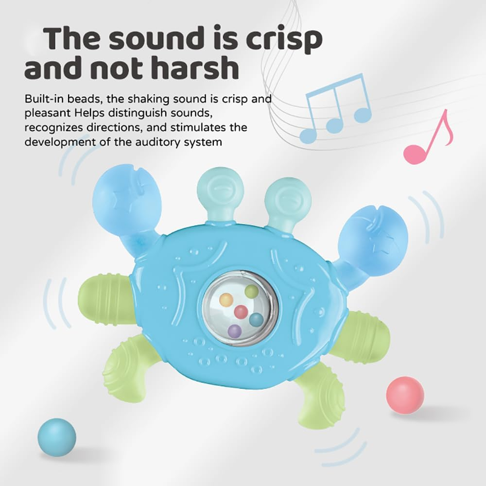 Itreatu Crab Baby Teether Toy, Soft Baby Teething Toys with Rattle, Easy-Grip Dummy Teether for 3-12 Months, Soothing Infant Toy for Teething Pain Relief (Blue) - White image number 3